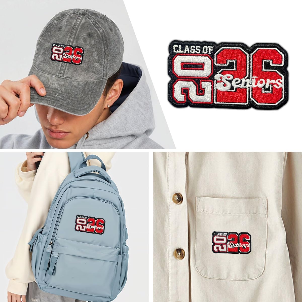 Senior Class of 2026 Embroidered Patch – Graduation 2026 Iron On Patches 3 inches for Backpack, Jacket, Hat, Jeans, Clothes – Red Applique Patch Gift Decoration for High School & College Seniors BST202