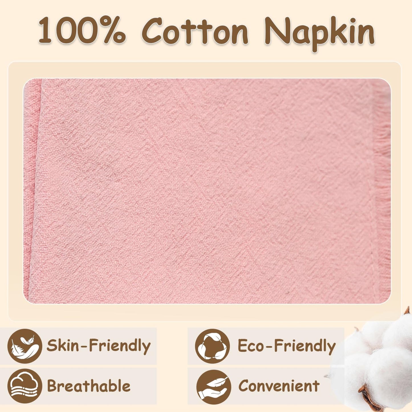 Eco Hanky 10x10in Reusable Small Cotton Napkins (Rustic Fringe), LPK,6pk | Ideal for Kids Napkins for Lunch, Suitable for Dinners, Weddings, Birthday, Cocktail Parties BST220
