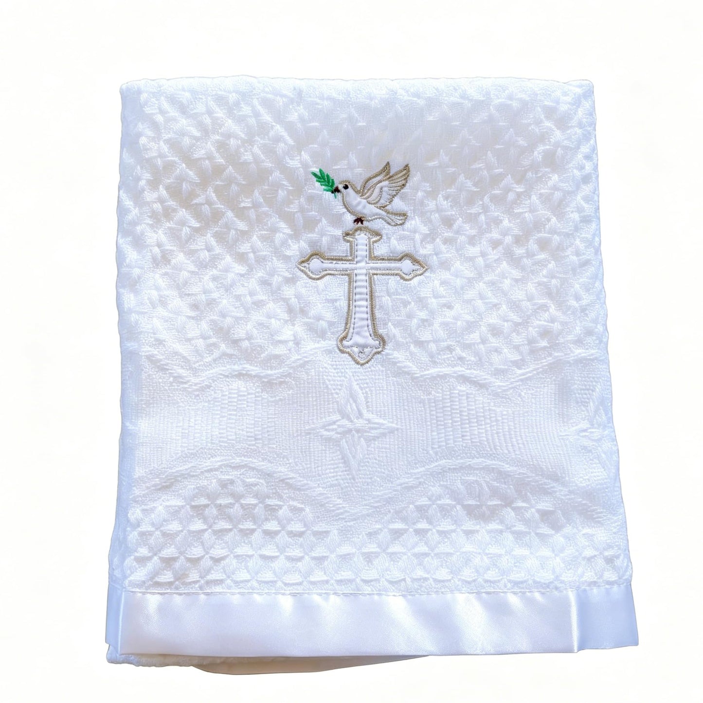 Baby Blanket White Baptism Gifts for Girl Boys First Communion Christening Christian Gifts for Kids White Soft Crochet Knitted Towel BST326H