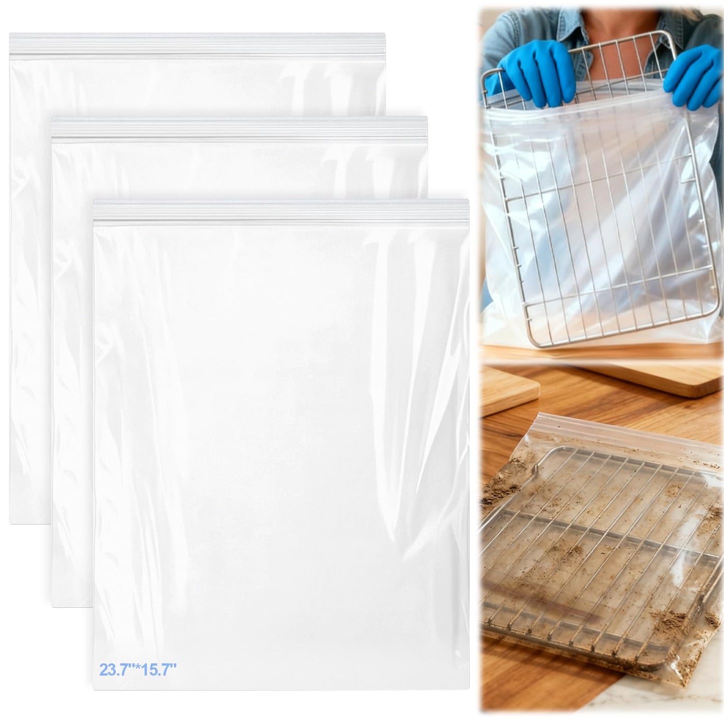 Palksky Oven Rack Cleaning Bags, 3 Sizes Heavy Duty No Scrub Bags for Use with Oven Cleaner, Reusable Leak-Resistant PE Bags for Deep Soaking Grill Grates & BBQ Racks, No Cleaner Included, 16 Packs WN420