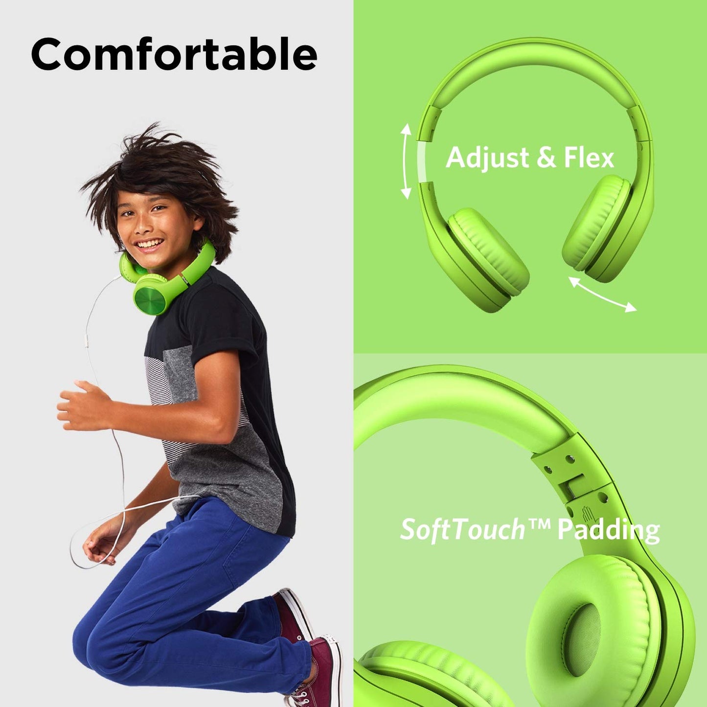 LilGadgets Connect+ Pro Wired Kids Headphones for School with Microphone, Volume Limiting Over-Ear Headset with Cord, SharePort Technology & SoftTouch Padding, Blue