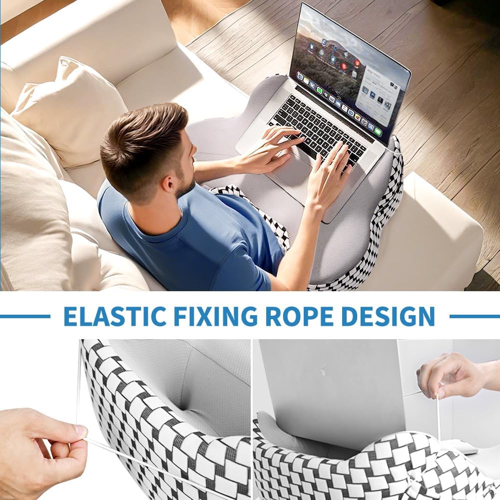Laptop Pillow, Ergonomic Memory Foam Lap Desk Cushion Soft Reading Gaming Pillow for Lap with Knitting Side Pocket for Casual Living Reading, Working, Gaming, Writing in Bed Couch Floor BST220