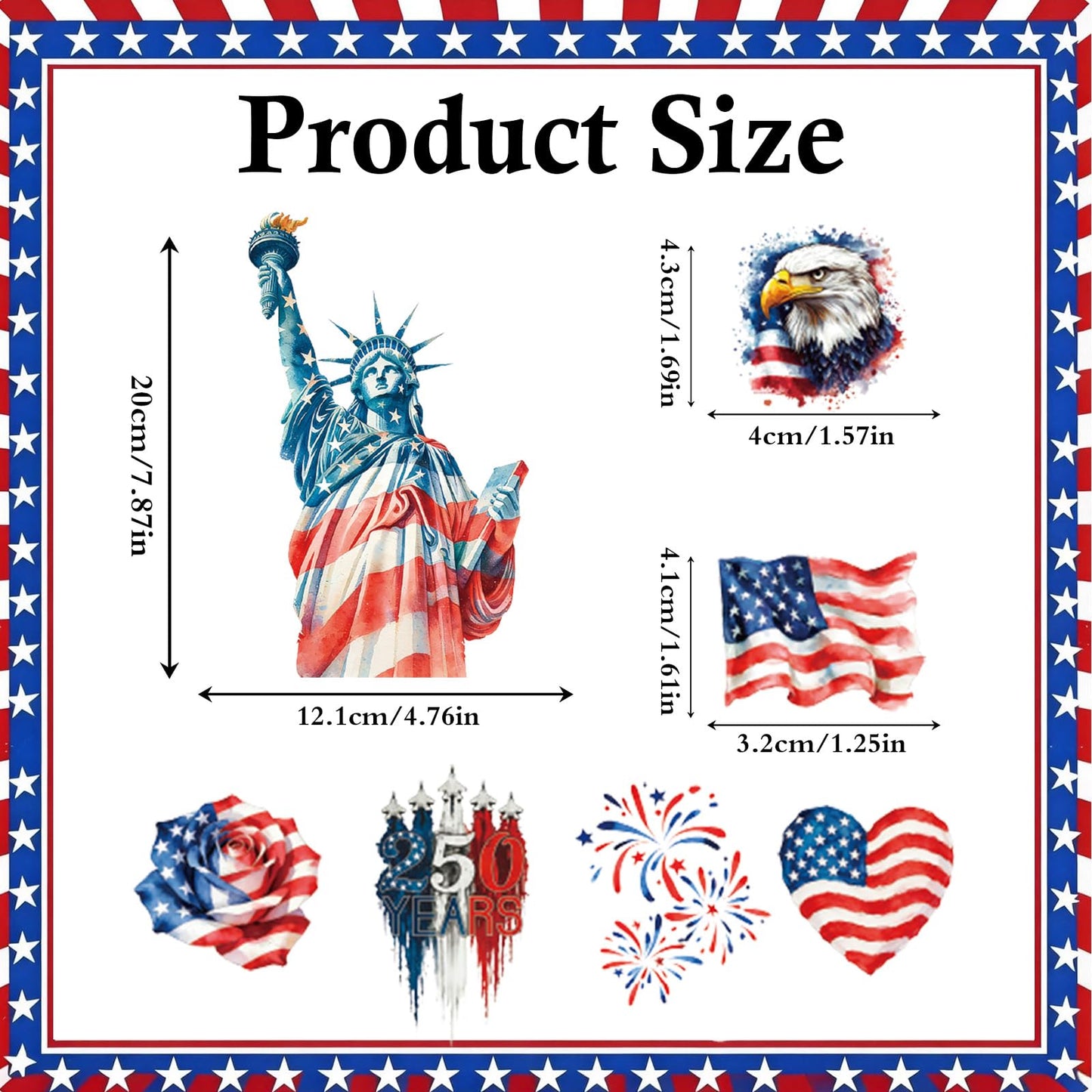 Dazoratix 250th Anniversary Car Decals - 7 Pcs Eagle 250 Years America Flag Merchandise American Patriotic USA 4th of July Independence Vinyl Rearview Mirror Stickers for Window Vehicle Tumbler Bumper BST326L