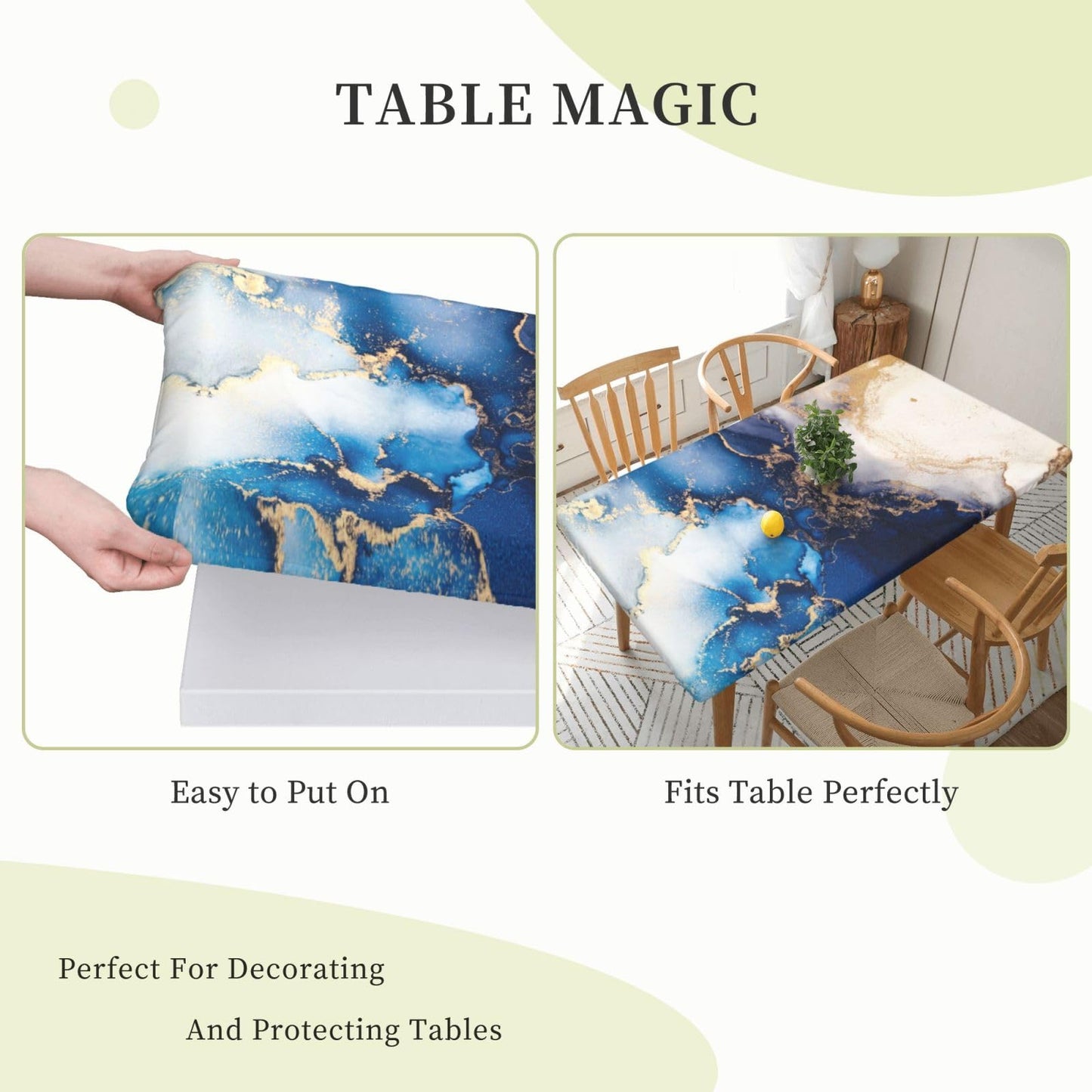 Blue Marble Rectangle Tablecloth with Elastic Edge, 5FT Table Cloths Washable Reusable Rectangular Table Cover for Kitchen Dining Party, 60" L X 30" W BST202