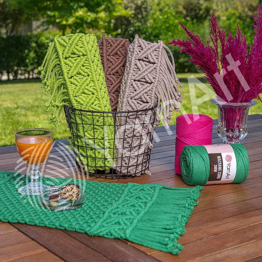 YarnArt Macrame Cord 3mm - Macrame Rope for Crafting, Knotting, Wall Hangings, and Home Decor - 60% Cotton 40% Viscose & Polyester, Soft and Durable (759-FOREST Green) BST220