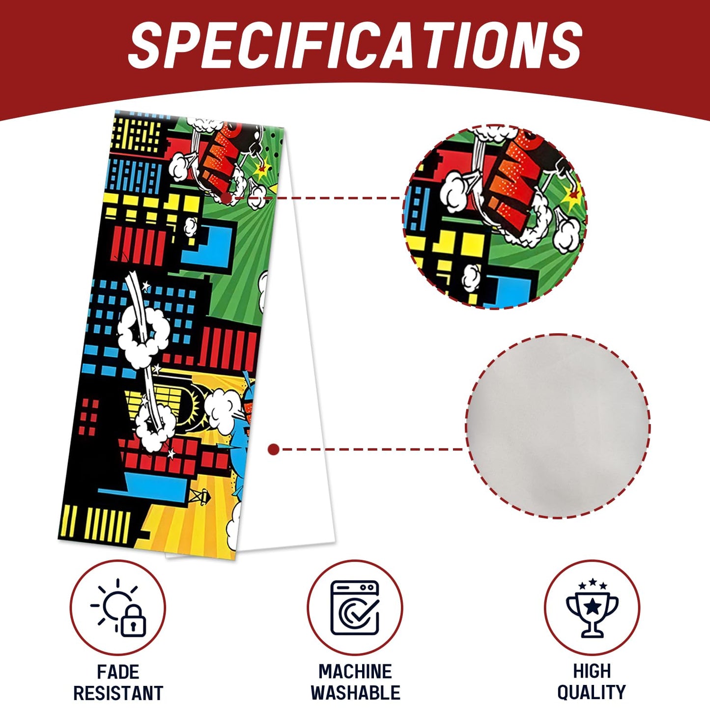 JCJT Extra Long Superhero Party Table Runner 90 Inches (Approx), Comic Book Theme Decorations, Pop Art Retro Style for Candy Buffet Table, Boys Birthday Event Supplies, 14 x 90 Inch BST220