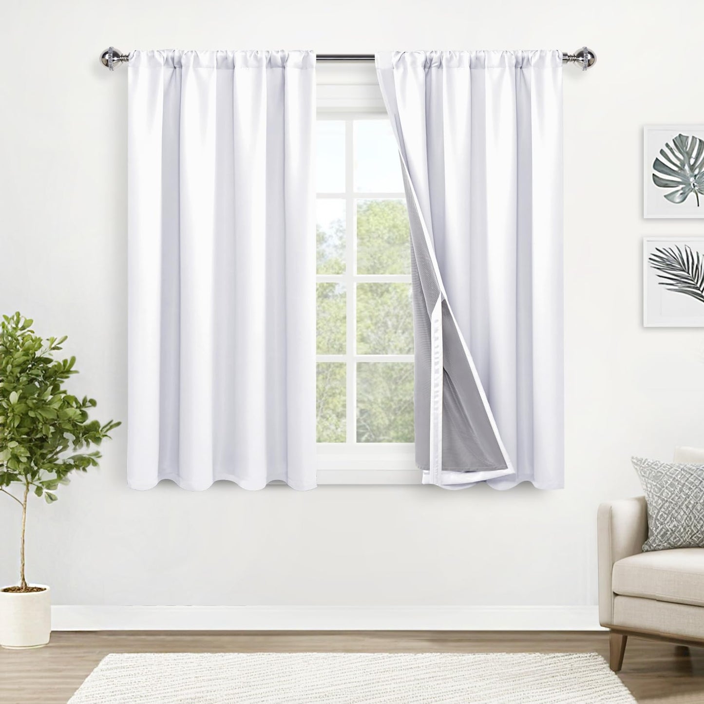 XWZO White Blackout Curtains with Tiebacks - Rod Pocket & Back Tab Heat and Full Light Blocking Window Panels for Bedroom/Nursery, 84 Inches Long Thermal Insulated Draperies, W42 x L84, Set of 2 BST326H