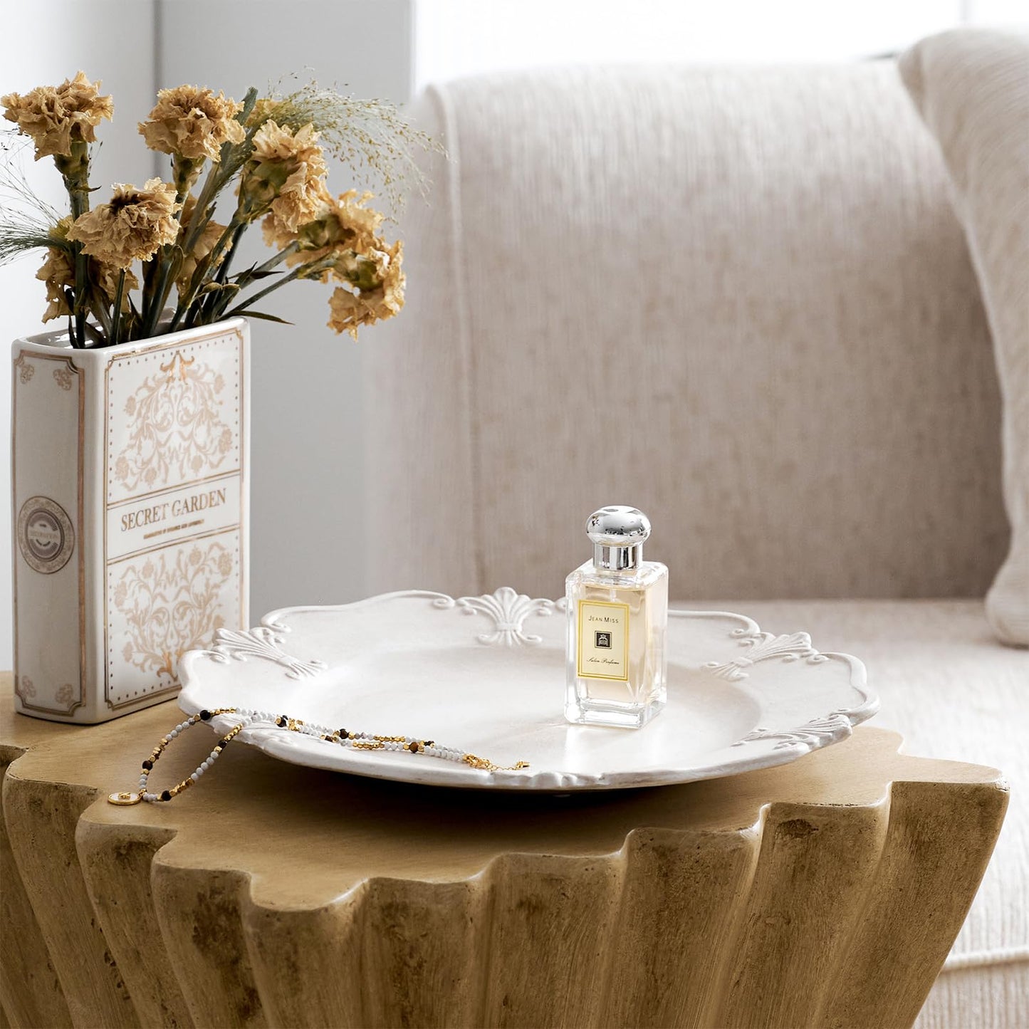 Farmhouse Rustic Coffee Table Tray for Home Decor, Round Wooden Powder Compressed Decorative Tray, Wood Beaded Edges Trays for Living Room, Bathroom, Kitchen Counter- 11.8" Brown and Whitewashed Trays BST326H