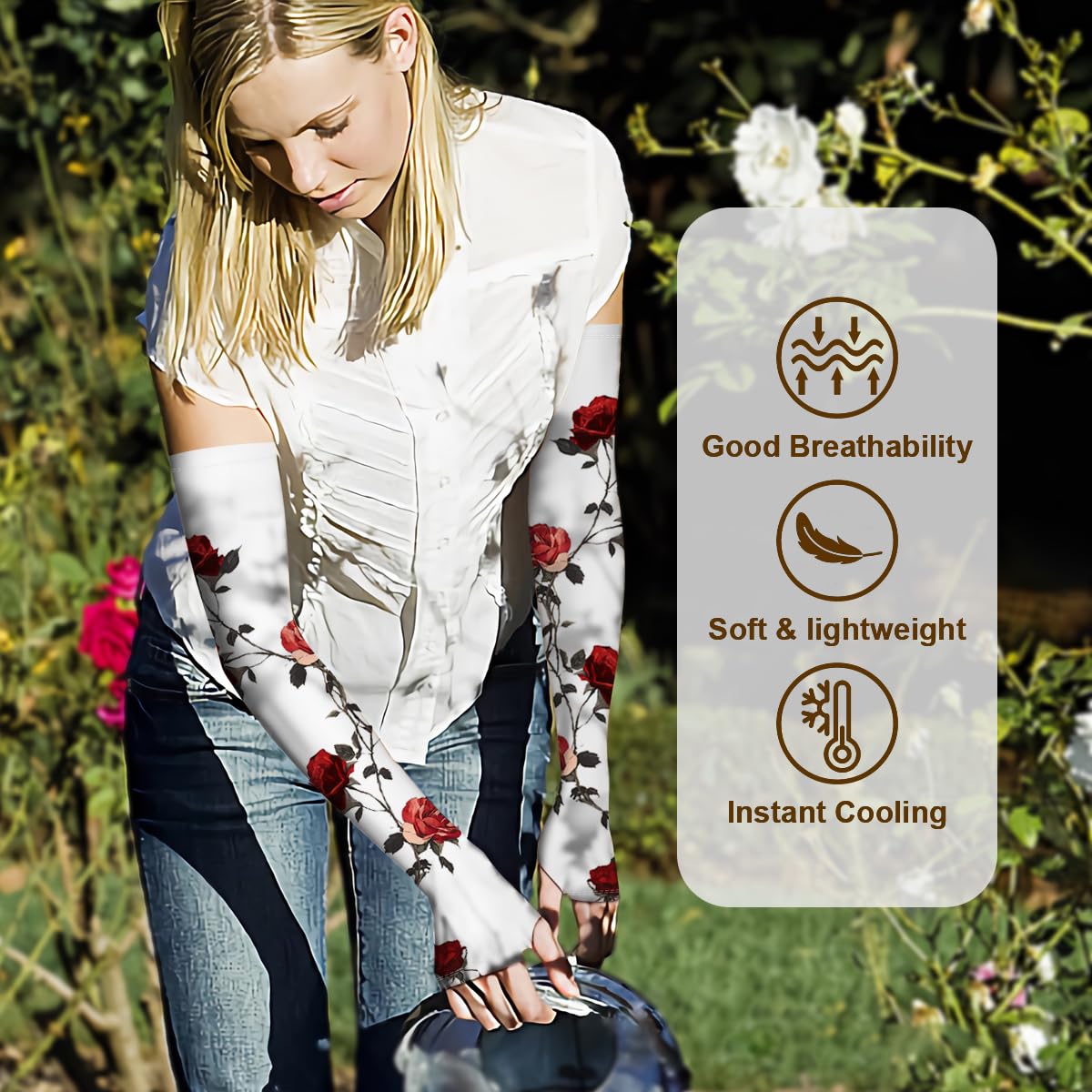 ShinHye UV Cooling Sleeves Gardening Sleeves UV Protection Anti-Scratch Sun Protection Arm Sleeves for Garden Outdoors WN420