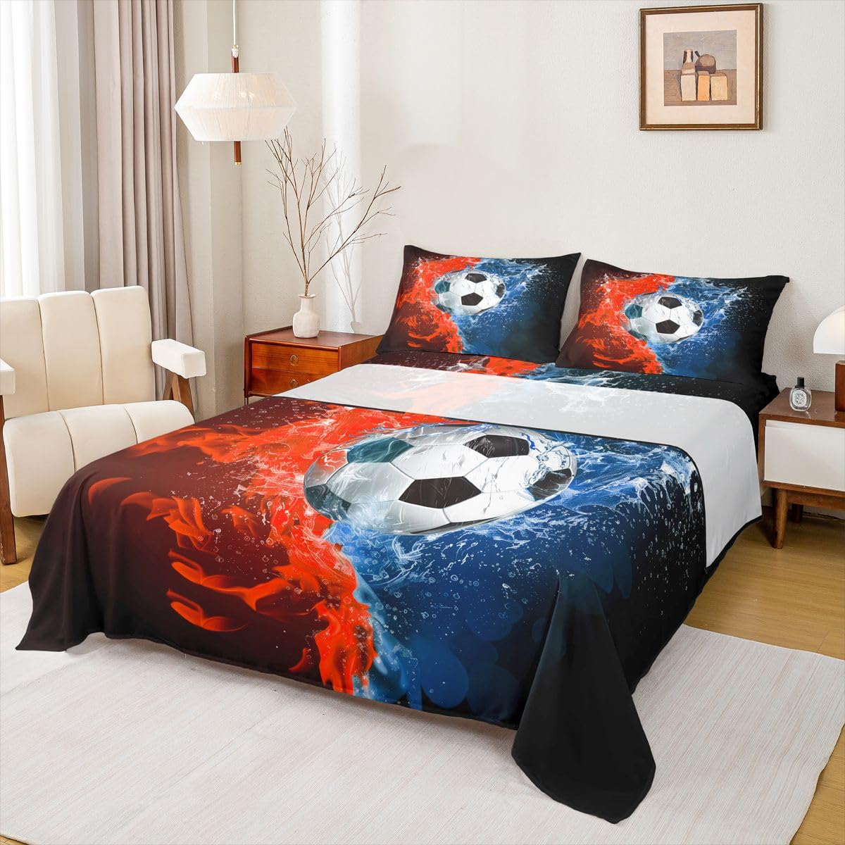 Erosebridal Gridiron Sheet Set Sports Ball Game Sheets Twin for Boys Girls Rugby Competition Game Bed Sheets Set, Football Themed Bedding Set with 1 Pillowcase BST326H