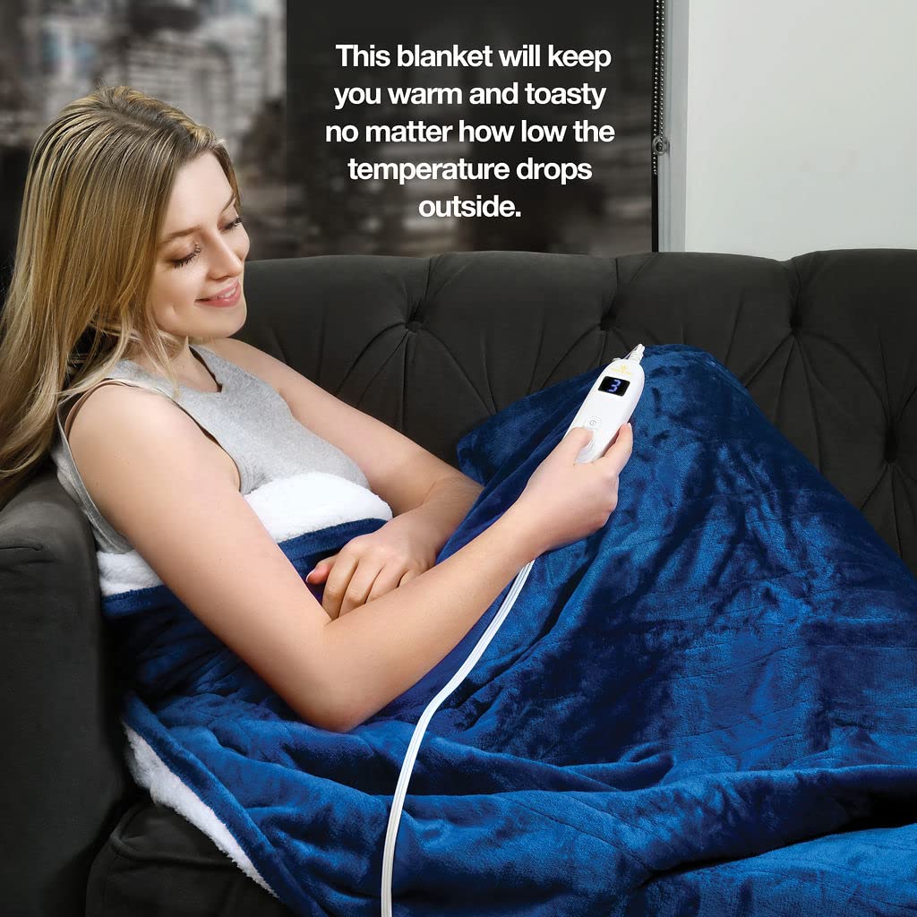 Medical king Heated Blanket, Machine Washable Extremely Soft & Comfortable Electric Blanket Throw Fast Heating with Hand Controller 10 Heating Settings & auto Shut-Off (Blue, 50 x 60) BST220