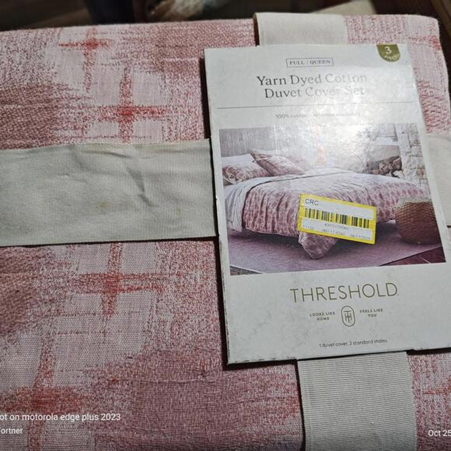 Threshold Full/Queen Ikat Duvet Cover Set Ivory/Mauve Cotton