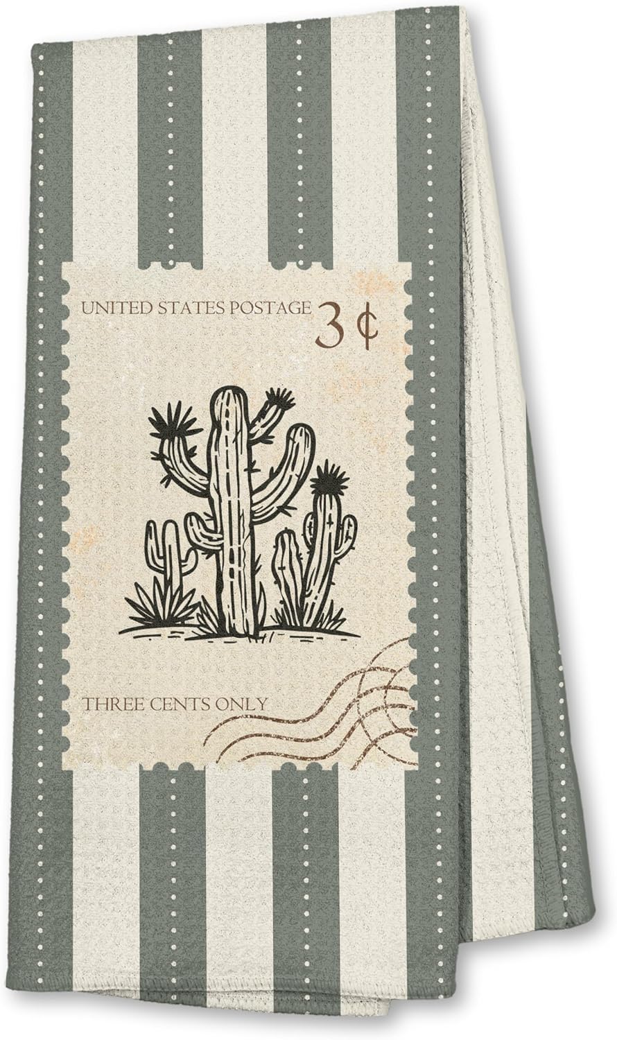 Retro Western Desert Cactus Kitchen Towels, Western Gifts Dish Tea Towels for Kitchen Decor, Rustic Country Cactus Stamp Striped Hand Towel for Bathroom Decor, 16x24 Inch BST326L