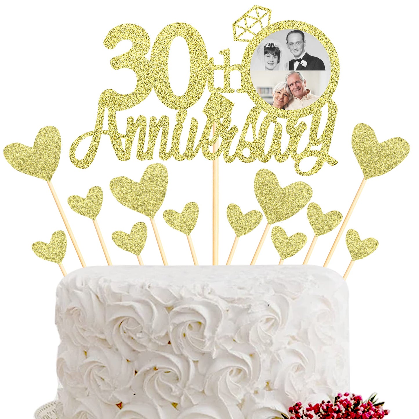 Sumerk 13 PCS Gold Glitter 55th Anniversary Cake Topper Happy 55th Anniversary Wedding Anniversary Cake Decorations BST220