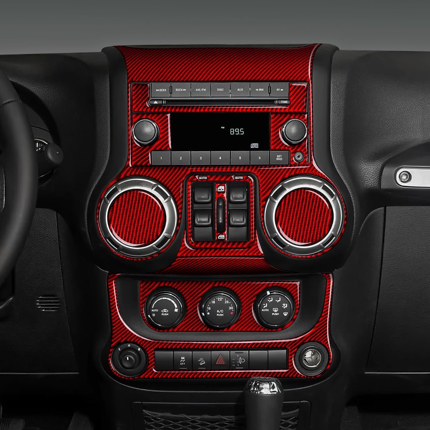 Car Gear Shift Lower Panel Sticker Carbon Fiber Decal Interior Trim Cover for Jeep Wrangler 2011 2012 2013 2014 2015 2016 2017 Accessories (Red) BST220