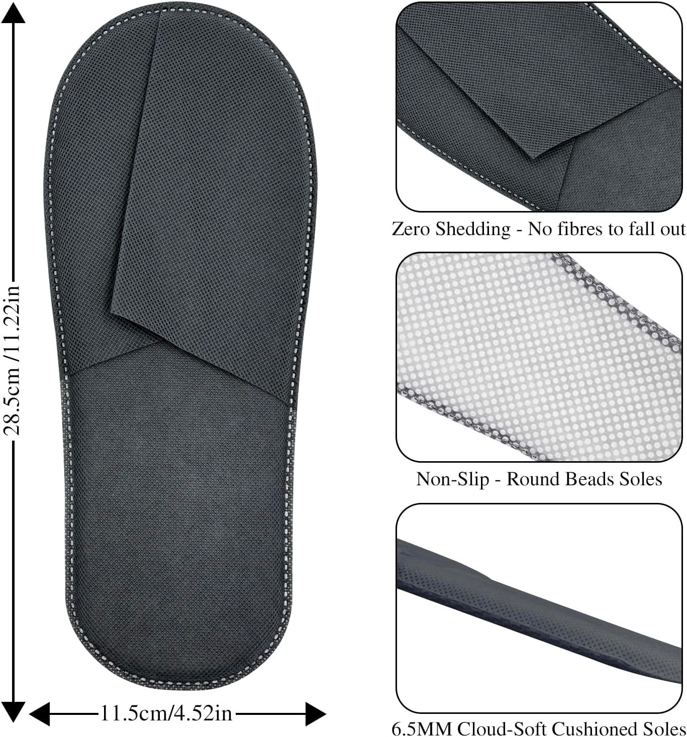 20 Pairs Disposable Slippers Bulk – 10 White & 10 Gray Disposable Slipper for Guests, Hotel Spa Guest Slippers Closed‑Toe for Travel Home WN420
