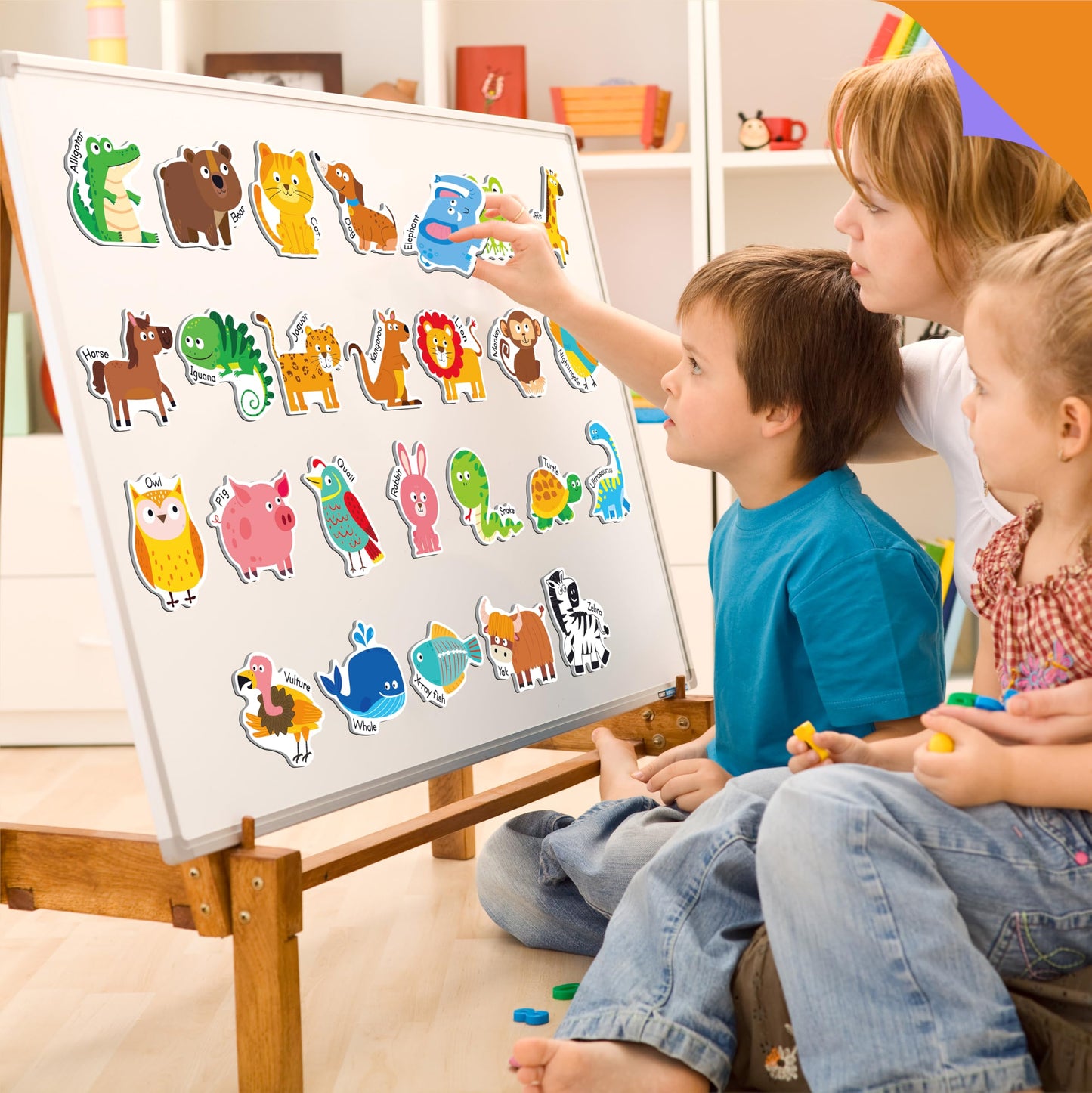 26PCS Animal Magnets, Magnetic A-Z Animals Fridge Decors for Toddlers Educational Learning Toy Refrigerator Magnets for Kids 3 4 5 Years Old BST220