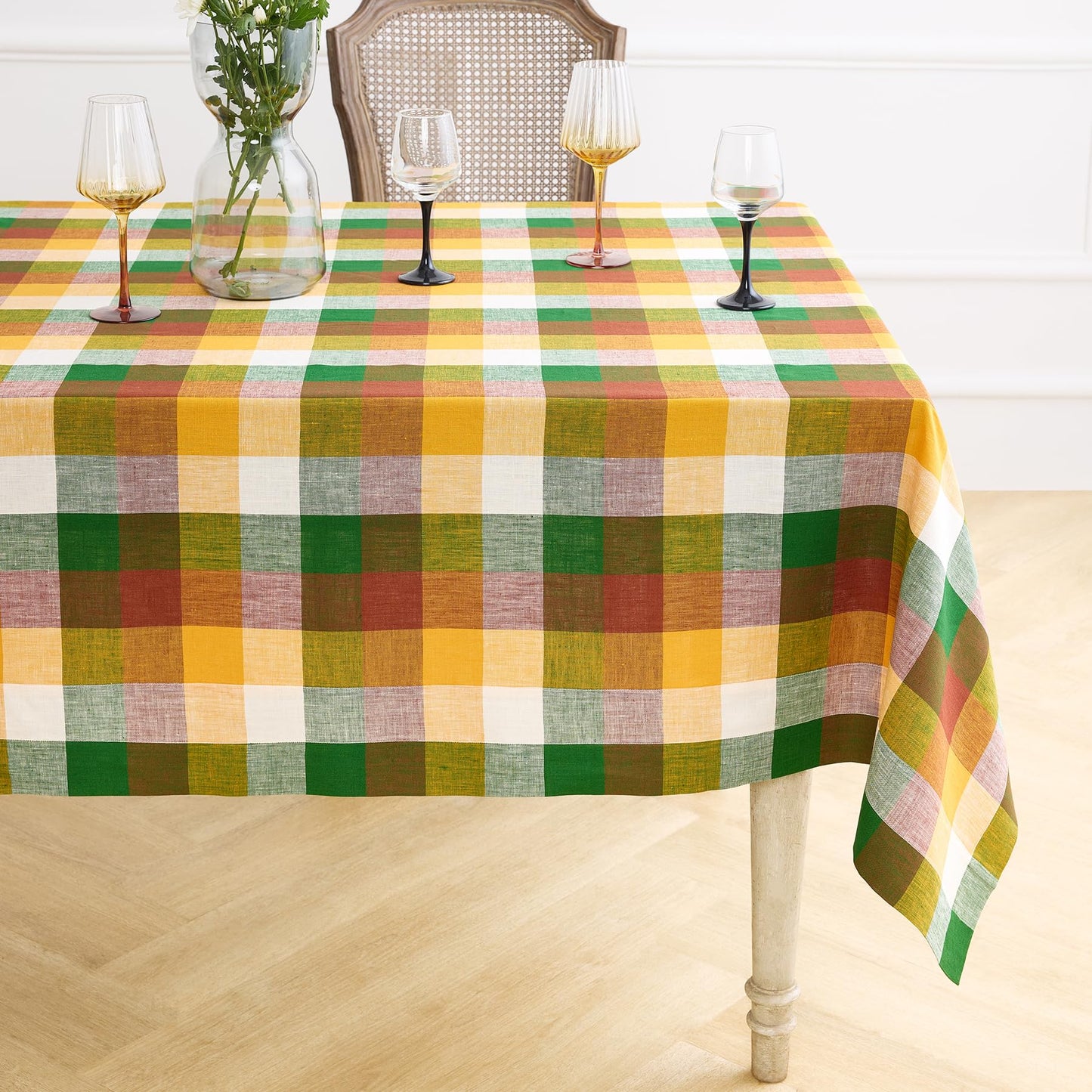 Solino Home 100% Pure Linen Rectangular Tablecloth Pink Check, 60 x 120 in | Buffalo Check Linen Table Cloth for dining and entertaining | buffalo checkered weave | Marshmellow Pink | OEKO-TEX Certified BST326SOLH