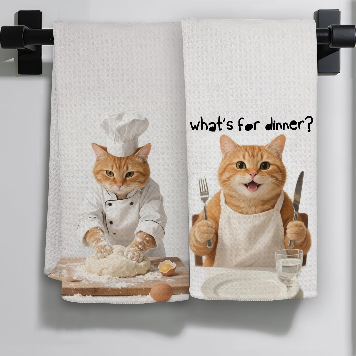 Funny Cat Gifts Kitchen Towels, Cute Cat with Knife and Fork Microfiber Dish Tea Towel for Kitchen Decor, Funny Cats Cooking Decor, is It Dinner Time Yet, 16x24 Inch BST220