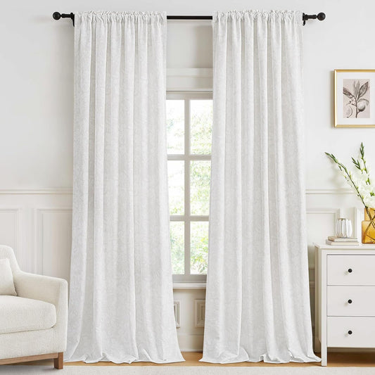 Farmhouse Boho Floral Curtains for Living Room 102 Inches Long,Cream White Curtain for Bedroom Drapes 102 Inch Length 2 Panels Set,Cute Decorative Light Filtering Rod Pocket Off White Ivory W52xL102 BST326H