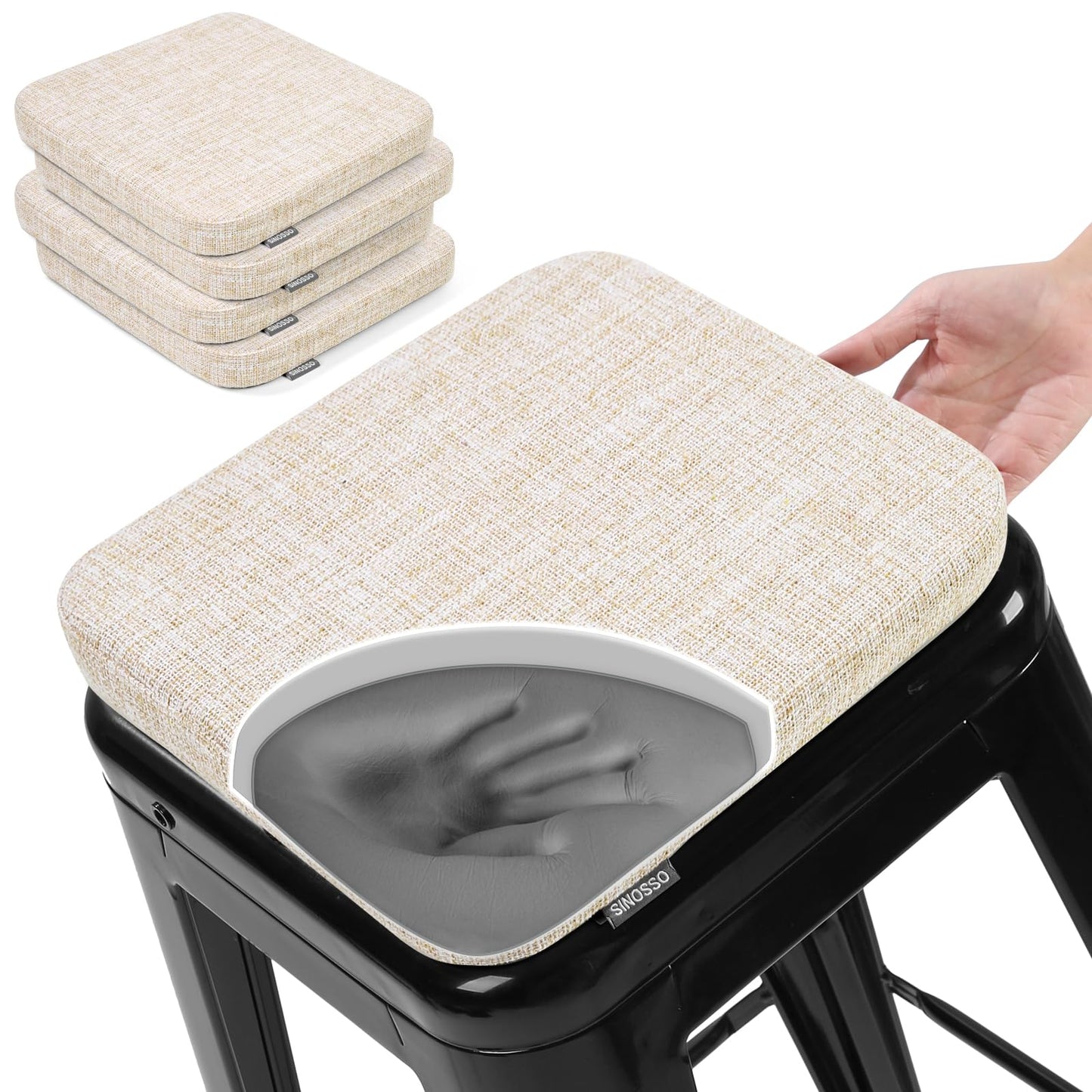 SINOSSO Memory Foam Bar Stool Cushions 4 Pcs, Modern Interwoven Style Magnetic Small Chair Pads Use for Cafe Bistro Stackable Metal Stool (Square, Red, 4) BST220