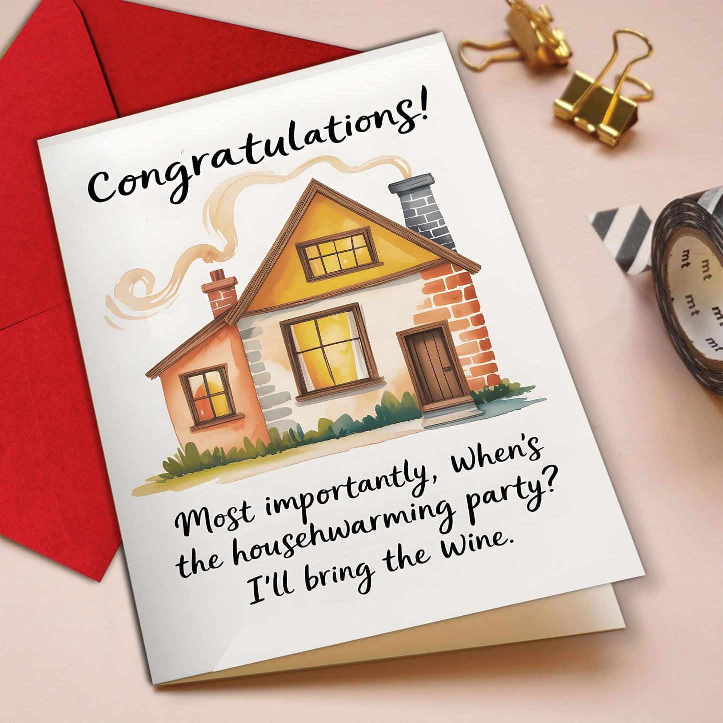 Congrats on Your New Home Housewarming Greeting with Gold Lettering and Key Design, Funny Congratulations Gift for New Homeowners, First-Time Buyers, Friends, Neighbors, Real Estate Clients Single 5.3''x8'' with Envelope BST326L