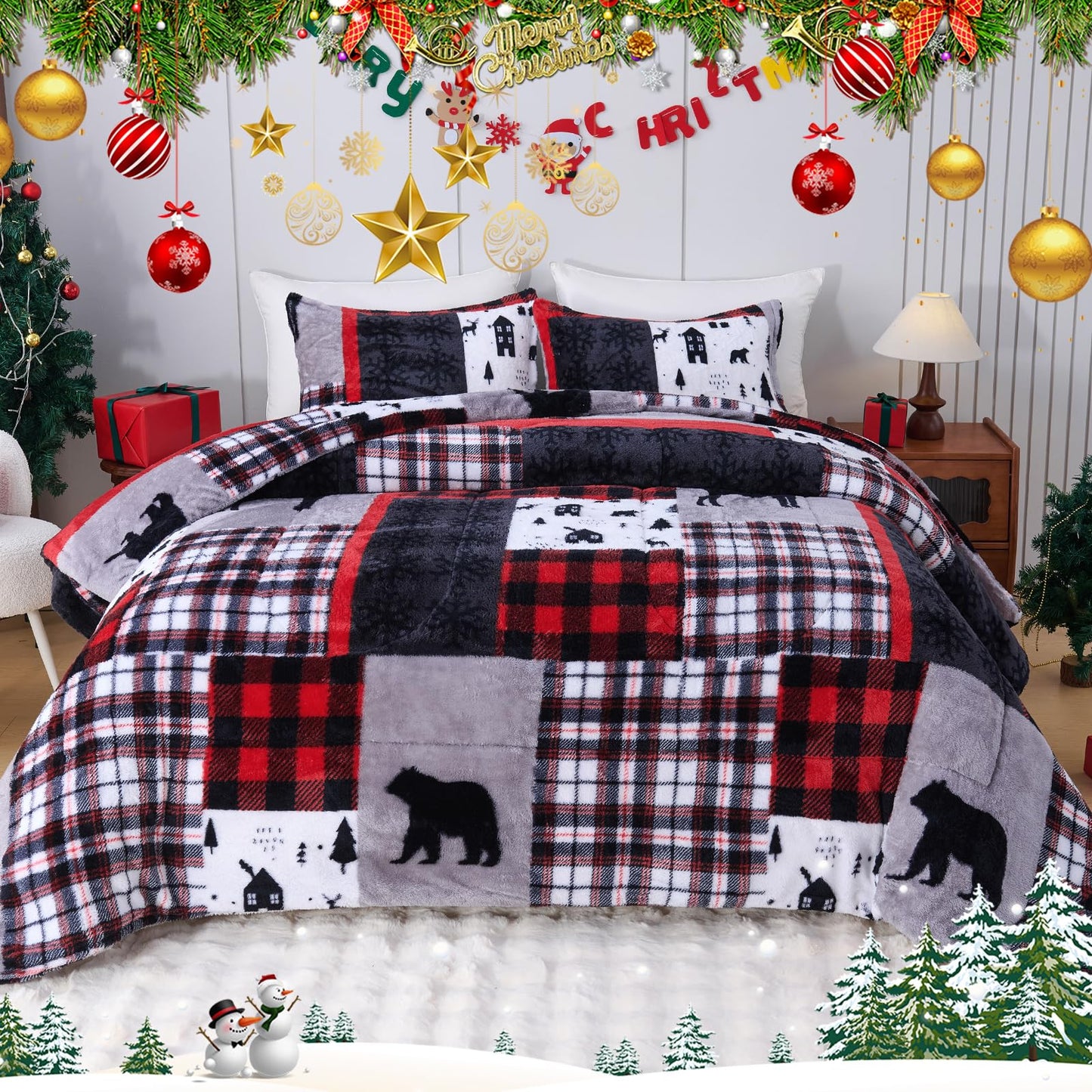 YIYEA Fluffy Queen Size Comforter Set, Luxury Faux Fur Comforter, Ultra Soft Plush Fuzzy Velvet Bedding Comforter Sets for Fall Winter, Cozy Warmth, No Shedding, 3PC, Queen, Light Grey BST326H