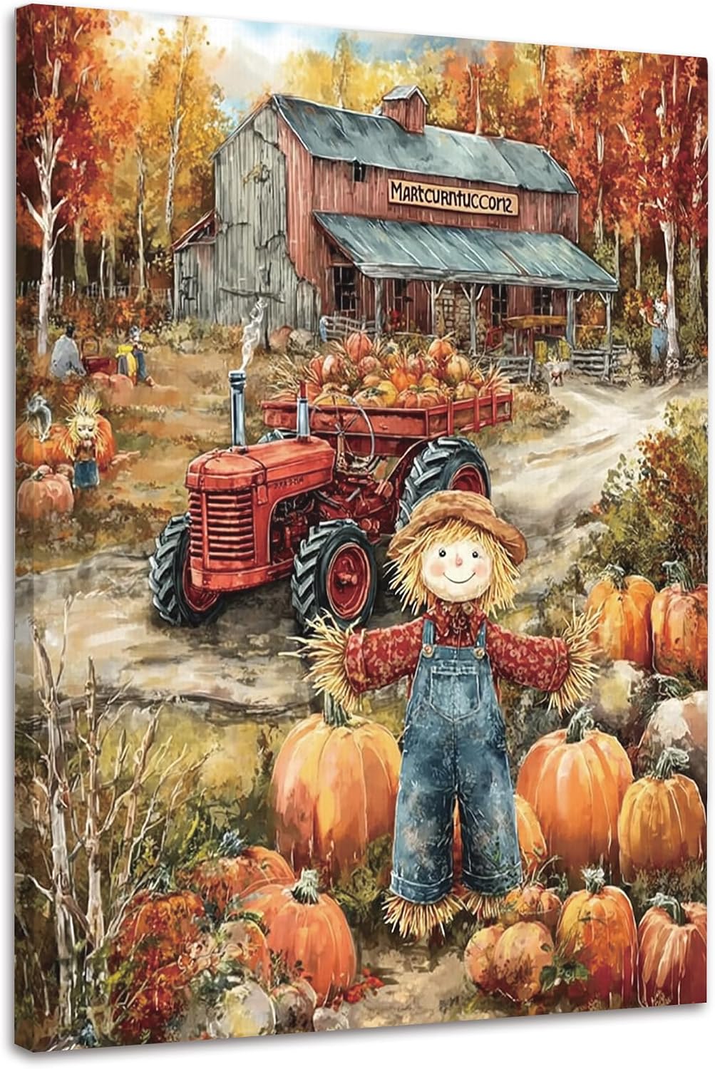 WOTYPU Fall Farmhouse Wall Art Decor, Farmhouse Fall Decor, Rustic Pumpkin Patch Scarecrow Truck Harvest Autumn Thanksgiving Framed Canvas Prints Poster Wall Decorations for Farm Home, 11x14 BST326H