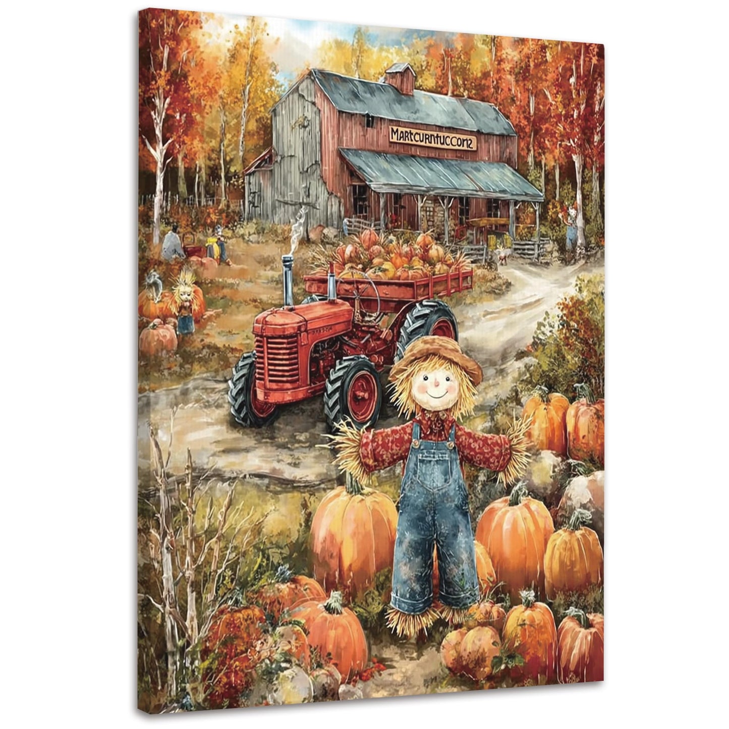WOTYPU Fall Farmhouse Wall Art Decor, Farmhouse Fall Decor, Rustic Pumpkin Patch Scarecrow Truck Harvest Autumn Thanksgiving Framed Canvas Prints Poster Wall Decorations for Farm Home, 11x14 BST326H