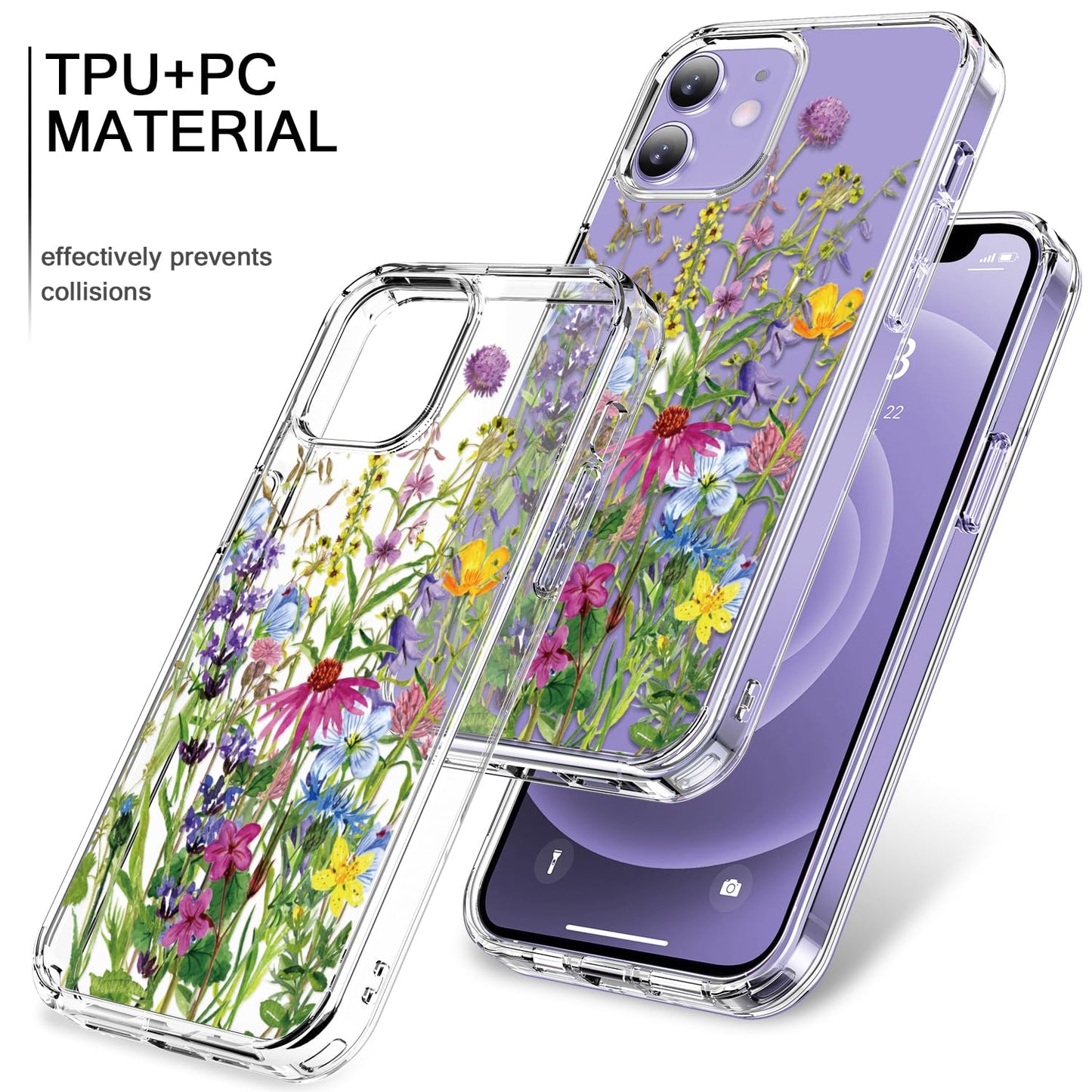 bicol for iPhone 12 Pro Max Case with Screen Protector and Camera Lens Protector - Fashionable Flower Floral Designs for Women Girls - Shockproof Acrylic Clear Phone Cover 6.7" - Blooming Flowers WN420