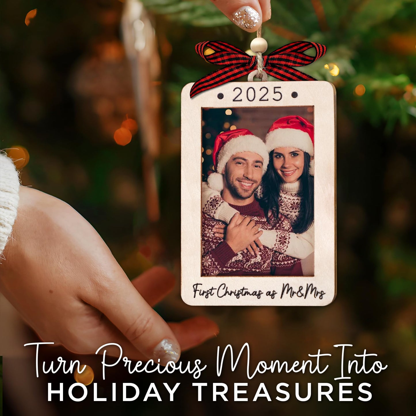 Hangwoous Baby's First Christmas Photo Frame Ornament 2025 | Wooden portrait frame keepsake, first Christmas photo gift for baby BST202