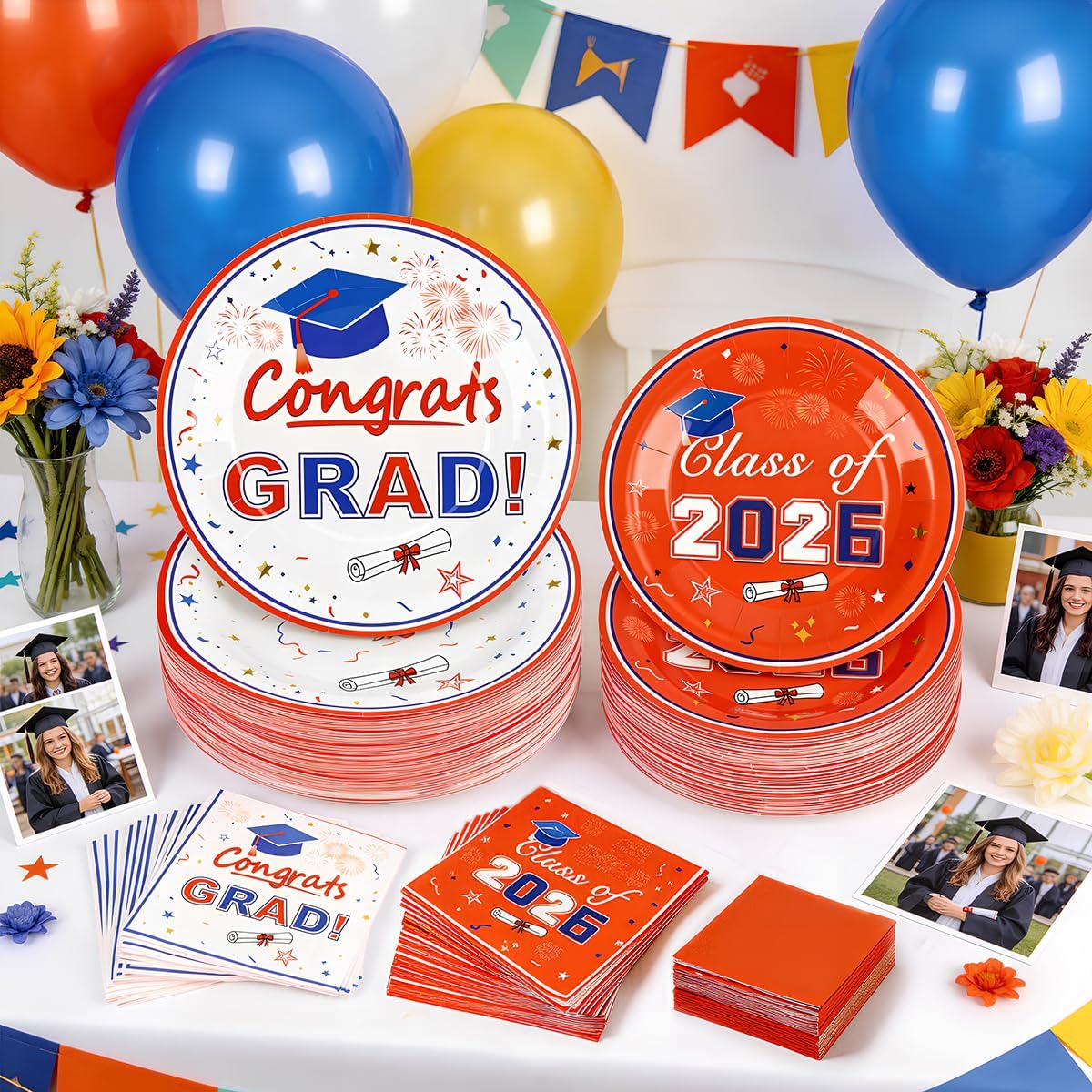 2026 Graduation Plates and Napkins, 320 PCS, Serves 80 | Disposable Class of 2026 tableware set for graduation parties, ceremonies and school celebrations BST202