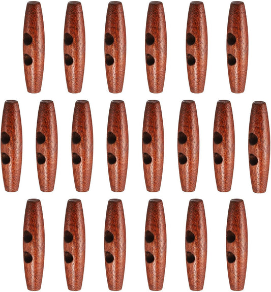 HARFINGTON 60mm / 2.4" Wooden Toggle Buttons 20pcs 2-Hole, Maroon | Wood Olive Sewing Buttons Horn Oval Buttons Sewing Accessories for Coat Sweaters Clothing DIY Craft BST326L