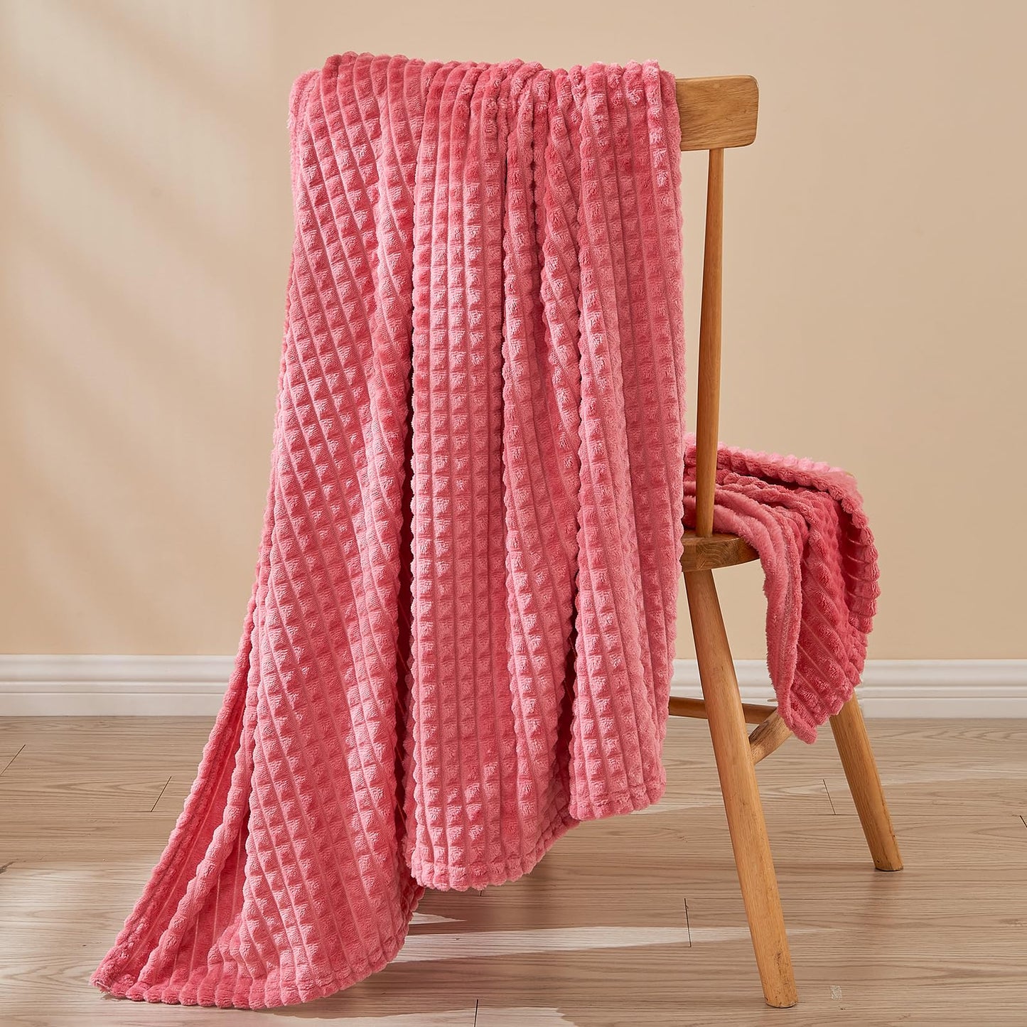 EMME Fleece Blanket, 3D Jacquard Throw Blanket for Couch and Bed, Soft Cozy and Fluffy Blankets Lightweight Luxury Flannel with Waffle Design (Navy Blue, 50" x 60") BST202