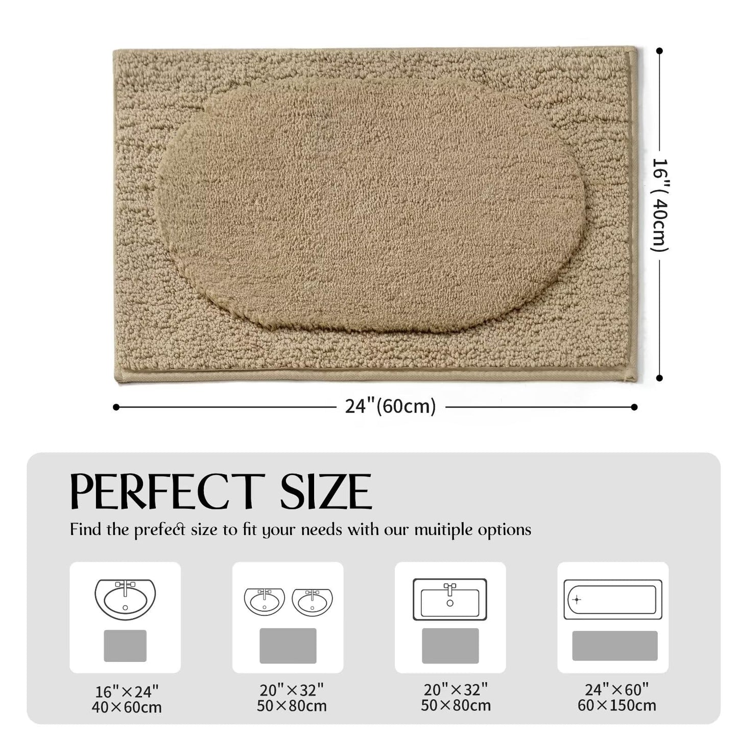 DEXDE Bathroom Rugs Non-Slip Mat for Bathroom Floor Shower,24x16 Beige | Thick Soft Absorbent Bath Mat, Quick Dry Microfiber Rug, Machine Washable Shower Floor Bathroom Mat Home Decor Accessories BST220
