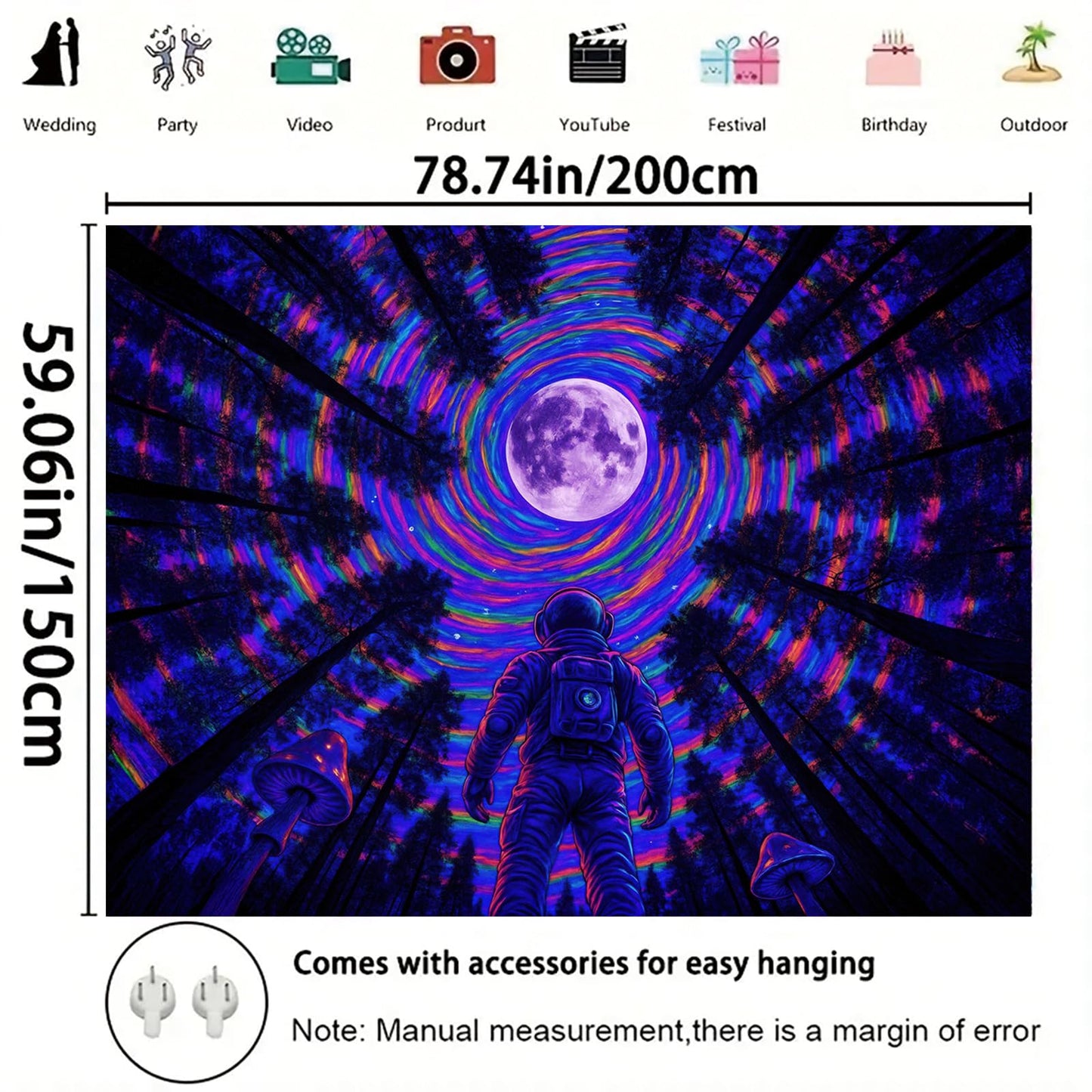 Starlit Patio Astronaut Blacklight Tapestry Trippy Forest Moon Vortex UV Reactive Galaxy Wall Hanging Psychedelic Space Poster Fluorescent Sci Fi Room Decor for Bedroom Dorm Gaming Lounge 78 x 59 Inch BST220