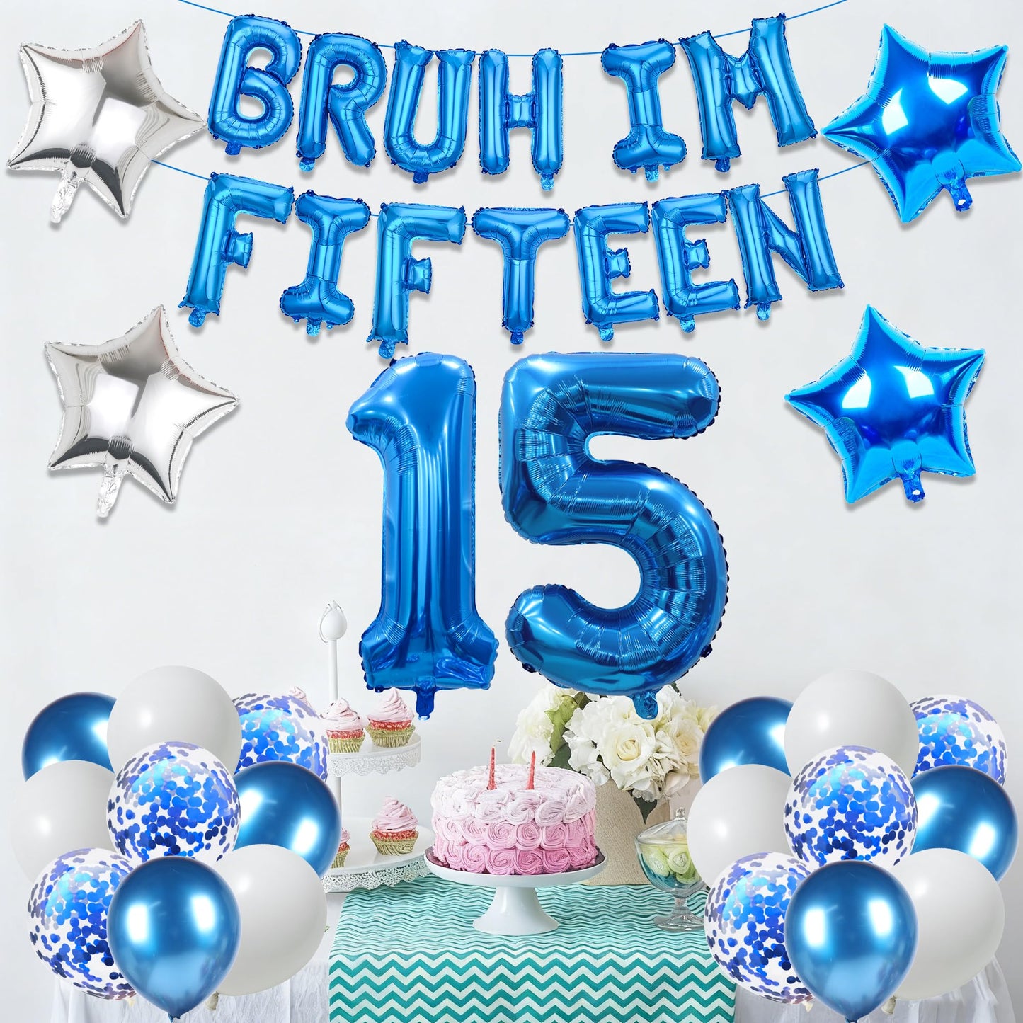 9th Birthday Decoration Balloon Banner - 33 Pcs Blue Bruh Im Nine Letter Banners Number 9 Star Foil Latex Balloons for Boys And Girls Happy Birthday Celebration Party Decor Supplies BST326L