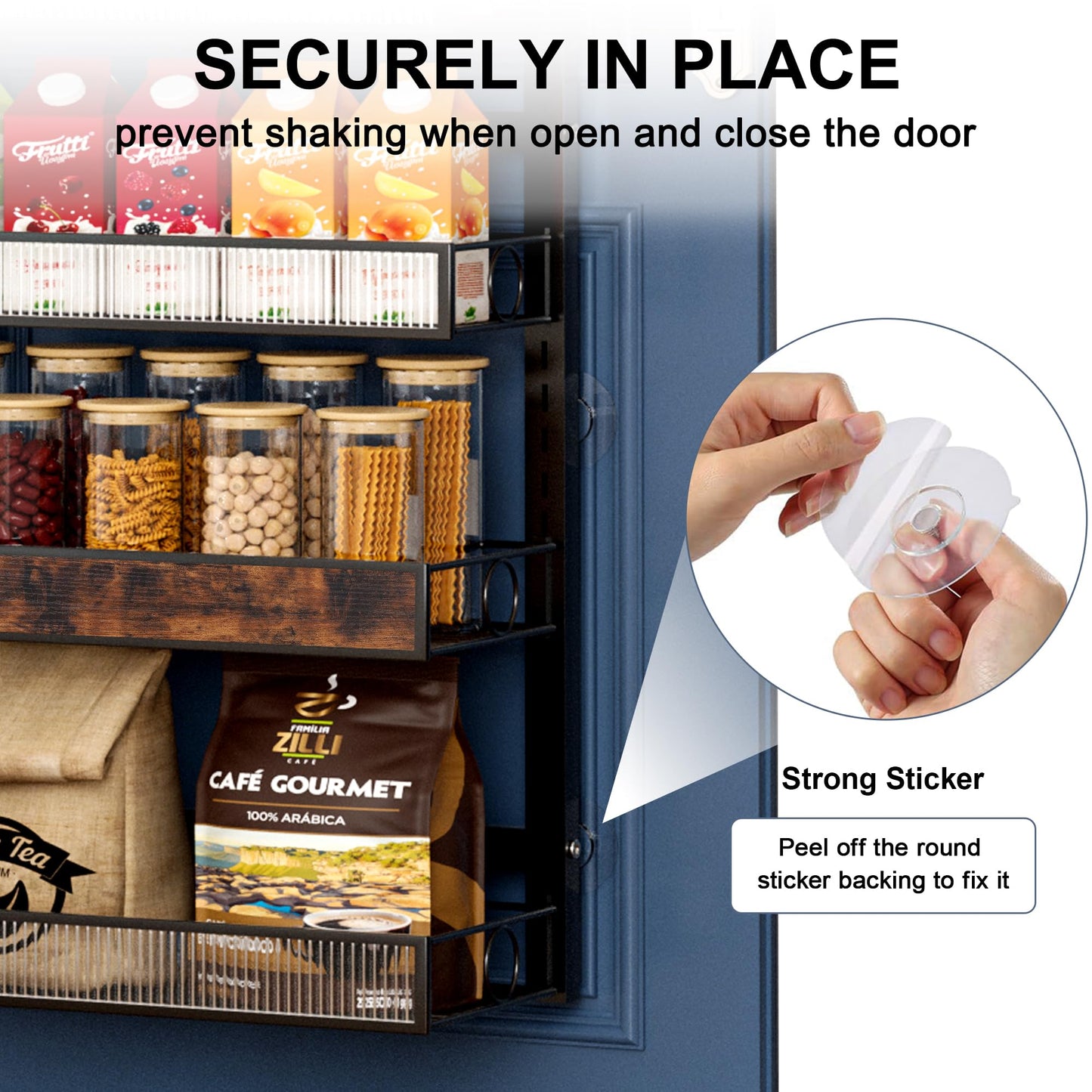 6 Tier Pantry Door Organizer Spice Rack, 2-IN-1 Wall Mount or Hanging Over Door Seasoning Organizer with Adjustable Baskets, Heavy Duty Behind Door Storage Shelves for Pantry, Cabinet and Kitchen BST220