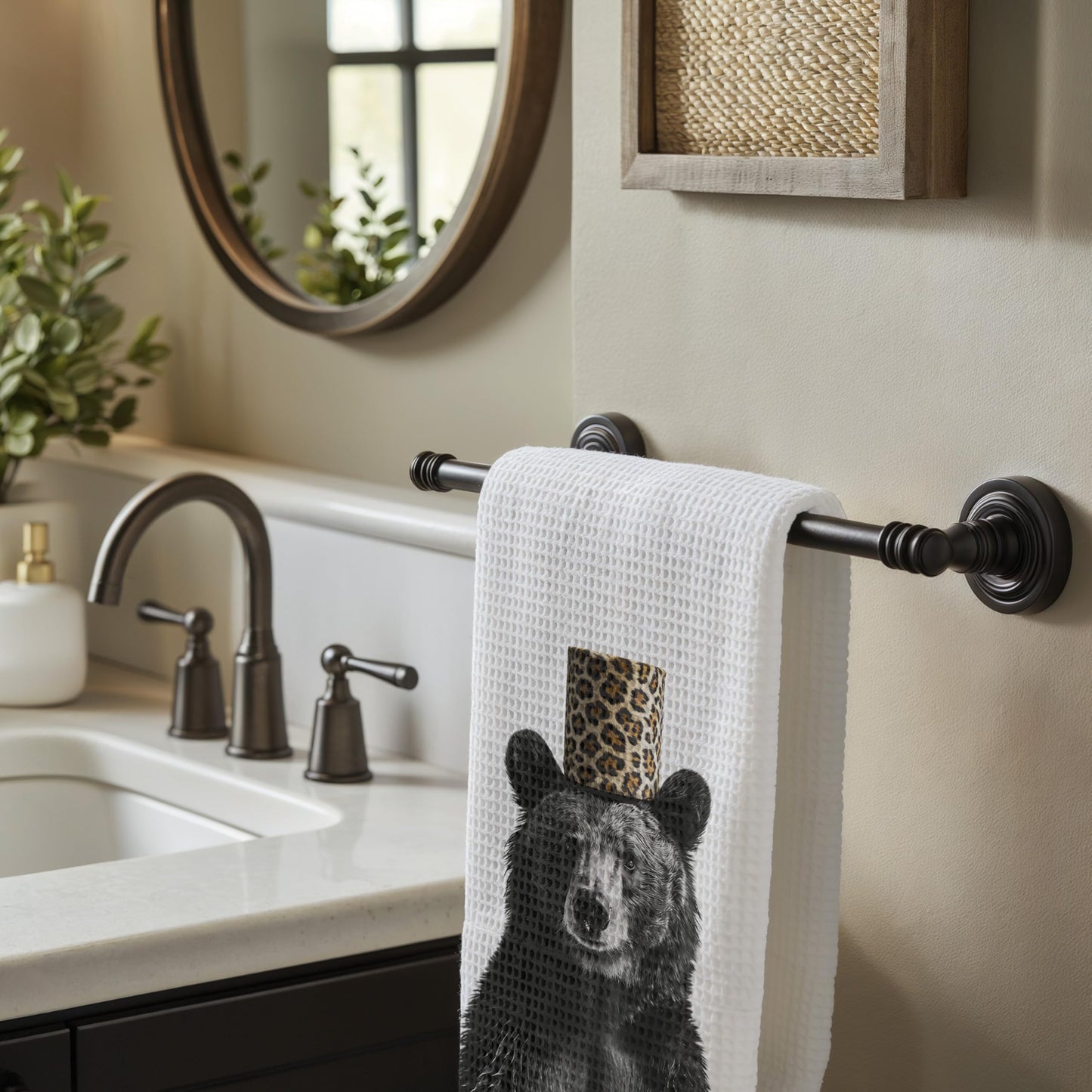 Funny Bear Bathroom Hand Towels Set of 2, Hello Sweet Bear Bathroom Decor, Funny Wild Animal Hand Towels for Washroom Restroom Decor, 16x24 Inch BST326L