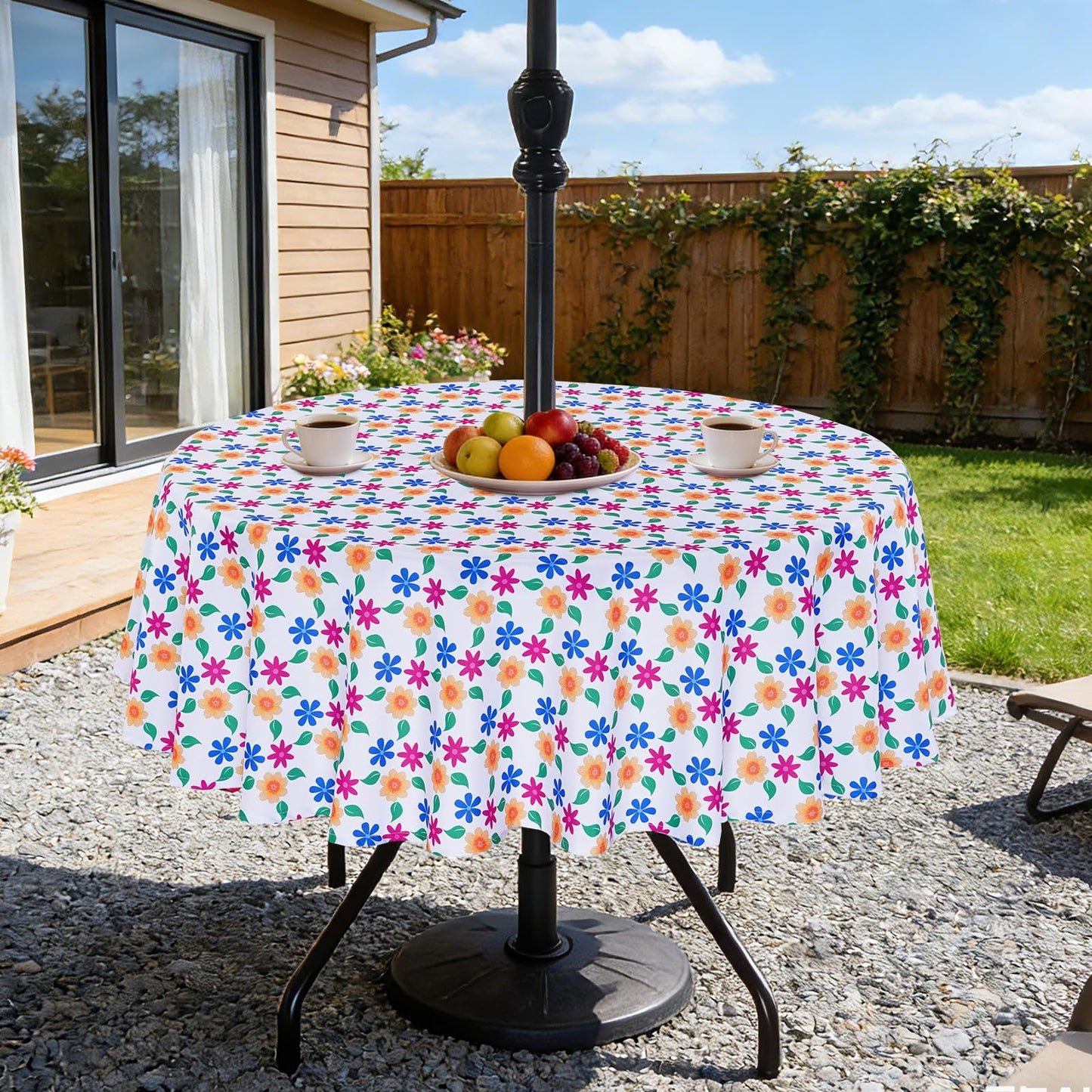 Eternal Beauty 52” Round Tablecloth Waterproof Outdoor Tablecloth with Umbrella Hole Zipper for Spring Summer Patio Picnic Tables (Tropical Palm Leaf) BST326H
