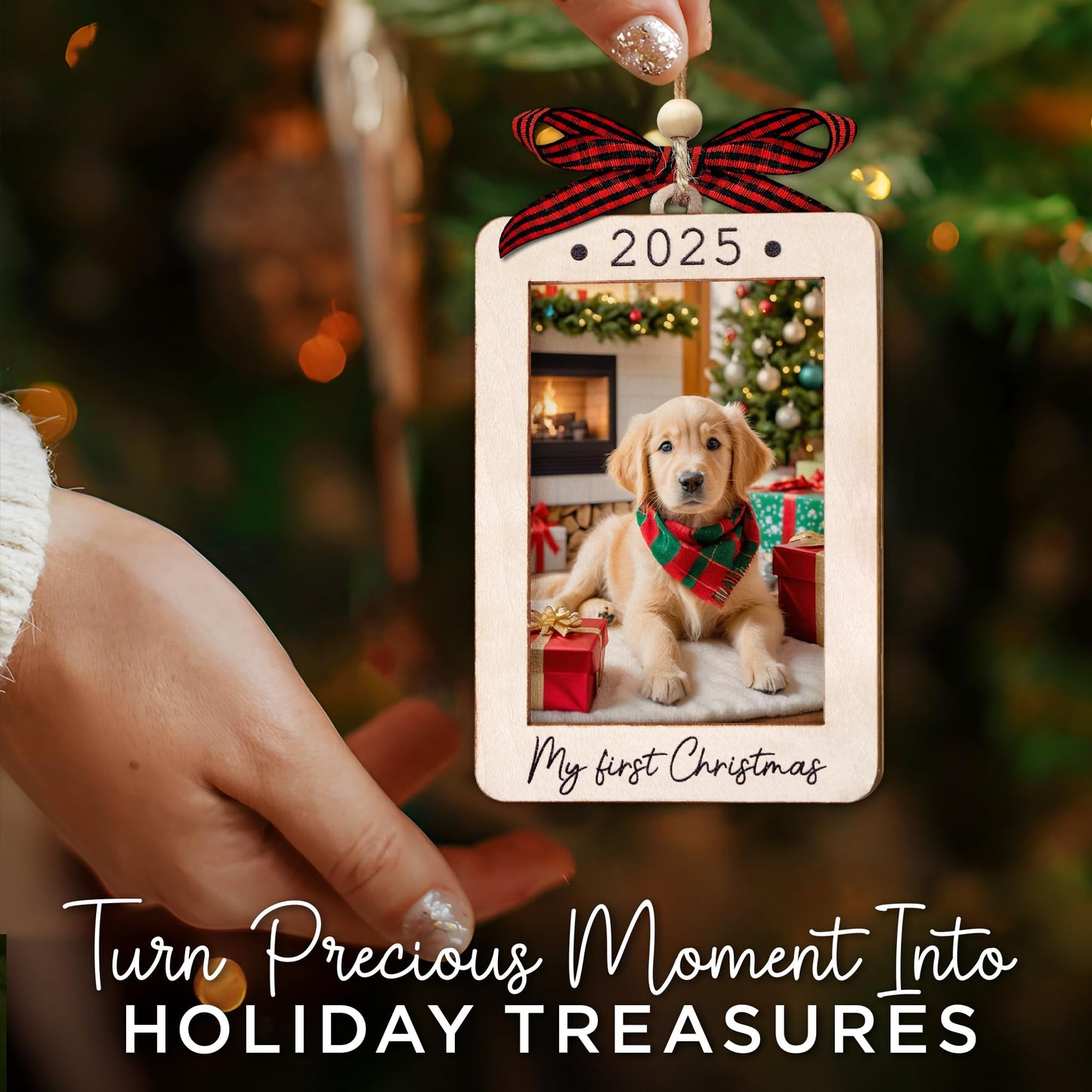 Hangwoous Baby's First Christmas Photo Frame Ornament 2025 | Wooden portrait frame keepsake, first Christmas photo gift for baby BST202