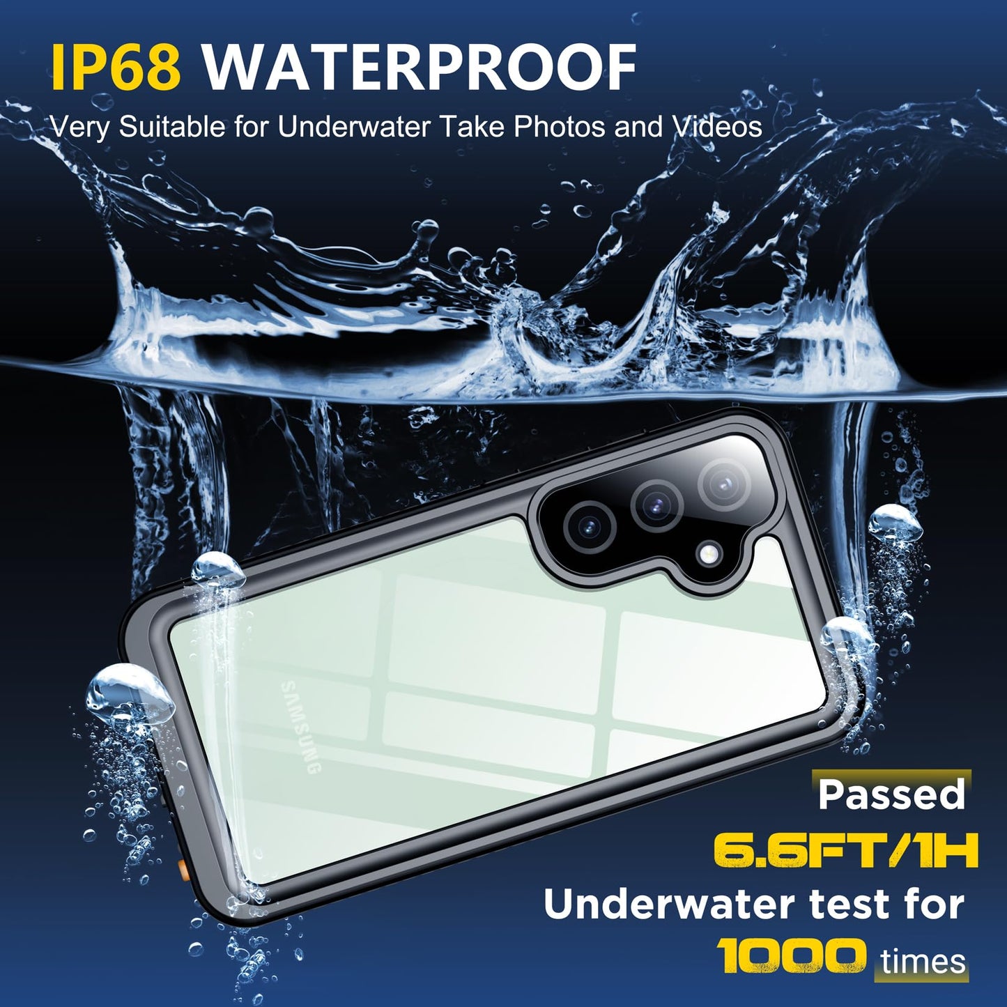 SPIDERCASE Designed for Samsung Galaxy S23 Case Waterproof,Built-in Screen & Camera Lens Protector[IP68 Underwater][Military Grade Shockproof] Full Body Protection Phone Case, Black/Clear WN420