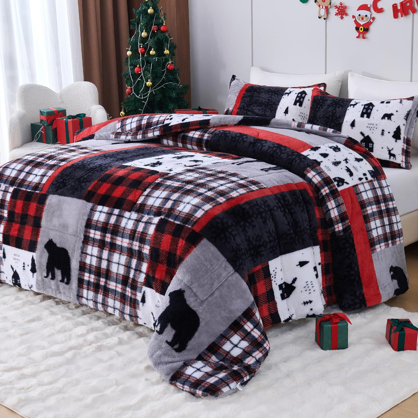 YIYEA Fluffy Queen Size Comforter Set, Luxury Faux Fur Comforter, Ultra Soft Plush Fuzzy Velvet Bedding Comforter Sets for Fall Winter, Cozy Warmth, No Shedding, 3PC, Queen, Light Grey BST326H