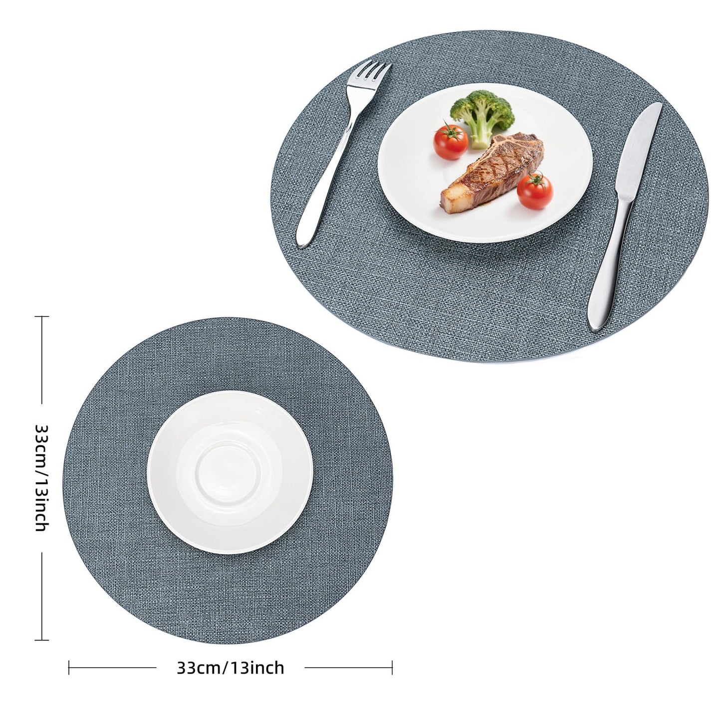 Faux Leather Placemats Set of 6, Wipeable Waterproof Stain Resistant Table Mats, Heat Resistant Thick Placemats with Hand-Painted Edges for Kitchen Dining, Imitative Linen Texture, Various Shapes BST326H