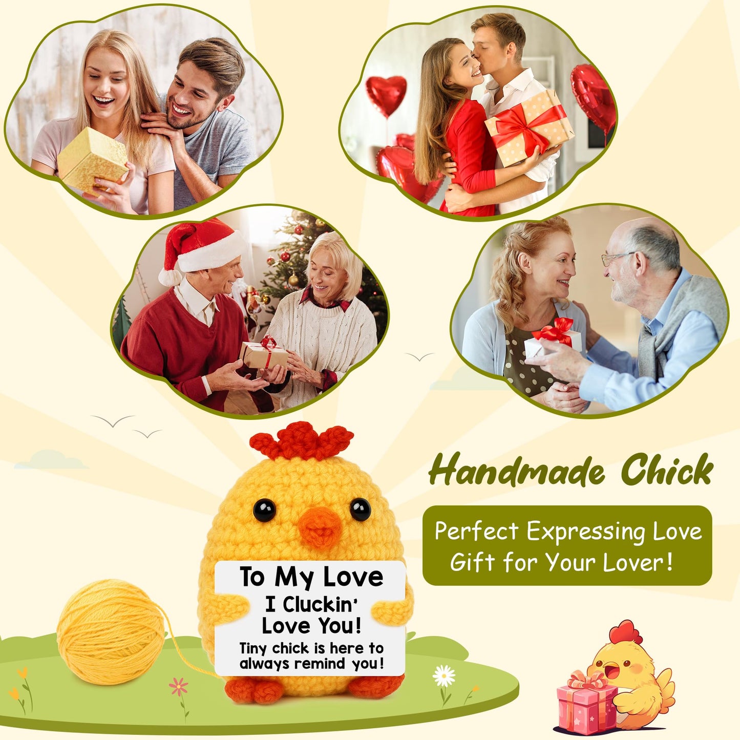 Grandma Birthday Gifts from Grandkids, New Grandma Grandmother I Love You Gift, Grandparents Day Gifts for Grandmas Grandmother Nana Gigi, Christmas Stocking Stuffers Funny Handmade Crochet Chicken BST220