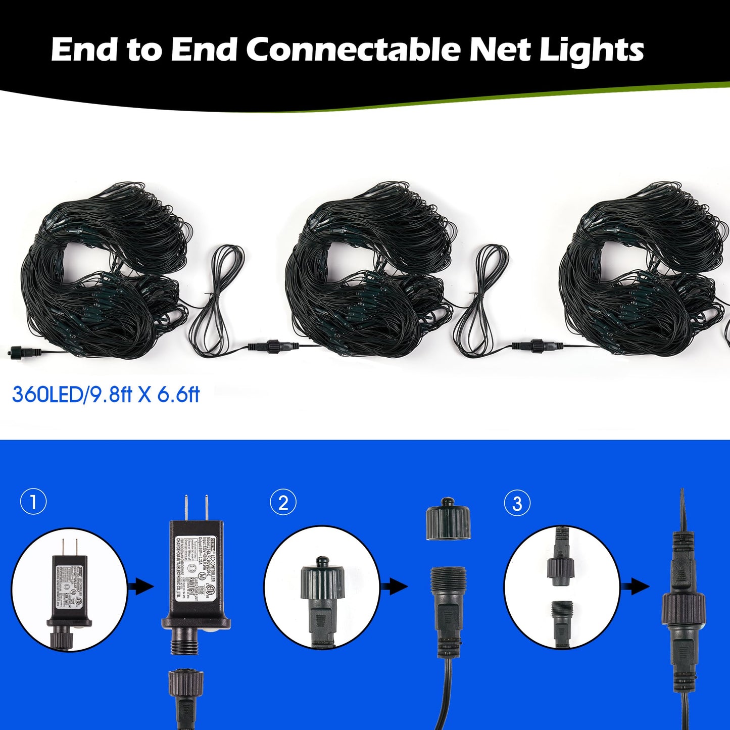 BlcTec Christmas Lights Outdoor 360 LED 9.8ft x 6.6ft Christmas Net Lights with 8 Modes RD12