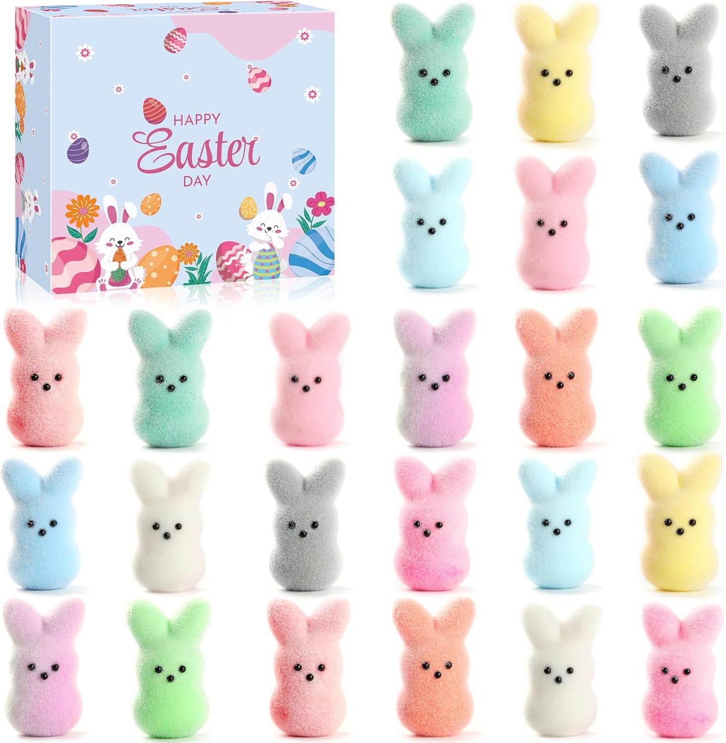 24Pack Squishy Stress Balls Easter Bunny Toys with Realistic Bunny Design for Easter Egg Fillers, Party Decorations & Kids Gifts WN420
