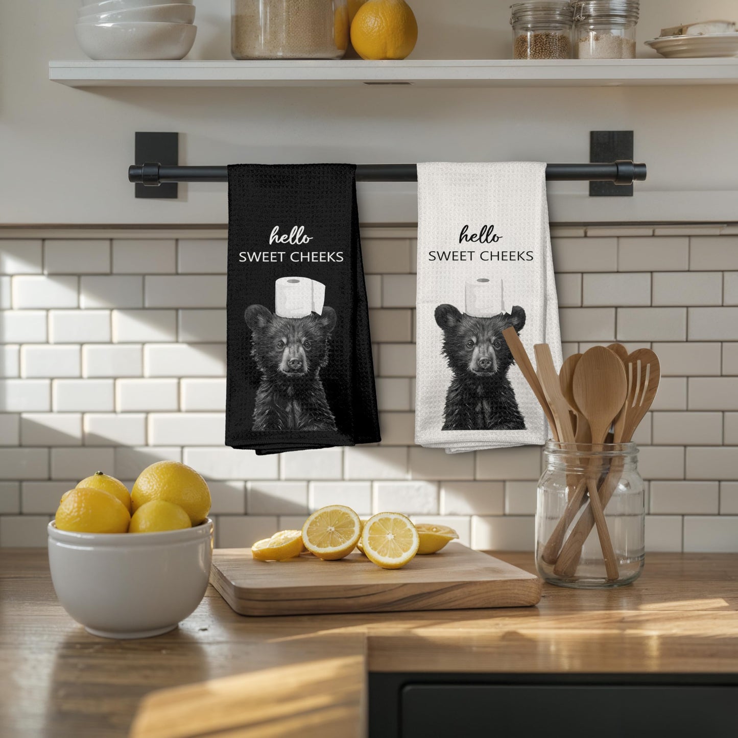 Funny Bear Bathroom Hand Towels Set of 2, Hello Sweet Bear Bathroom Decor, Funny Wild Animal Hand Towels for Washroom Restroom Decor, 16x24 Inch BST326L