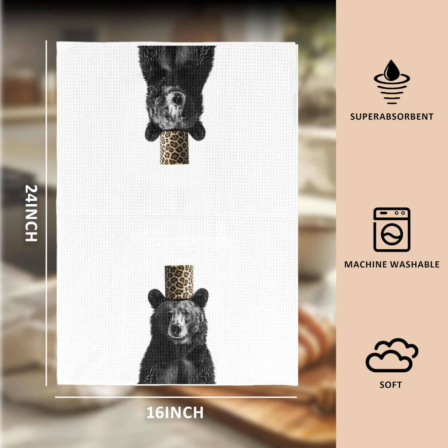 Funny Bear Bathroom Hand Towels Set of 2, Hello Sweet Bear Bathroom Decor, Funny Wild Animal Hand Towels for Washroom Restroom Decor, 16x24 Inch BST326L