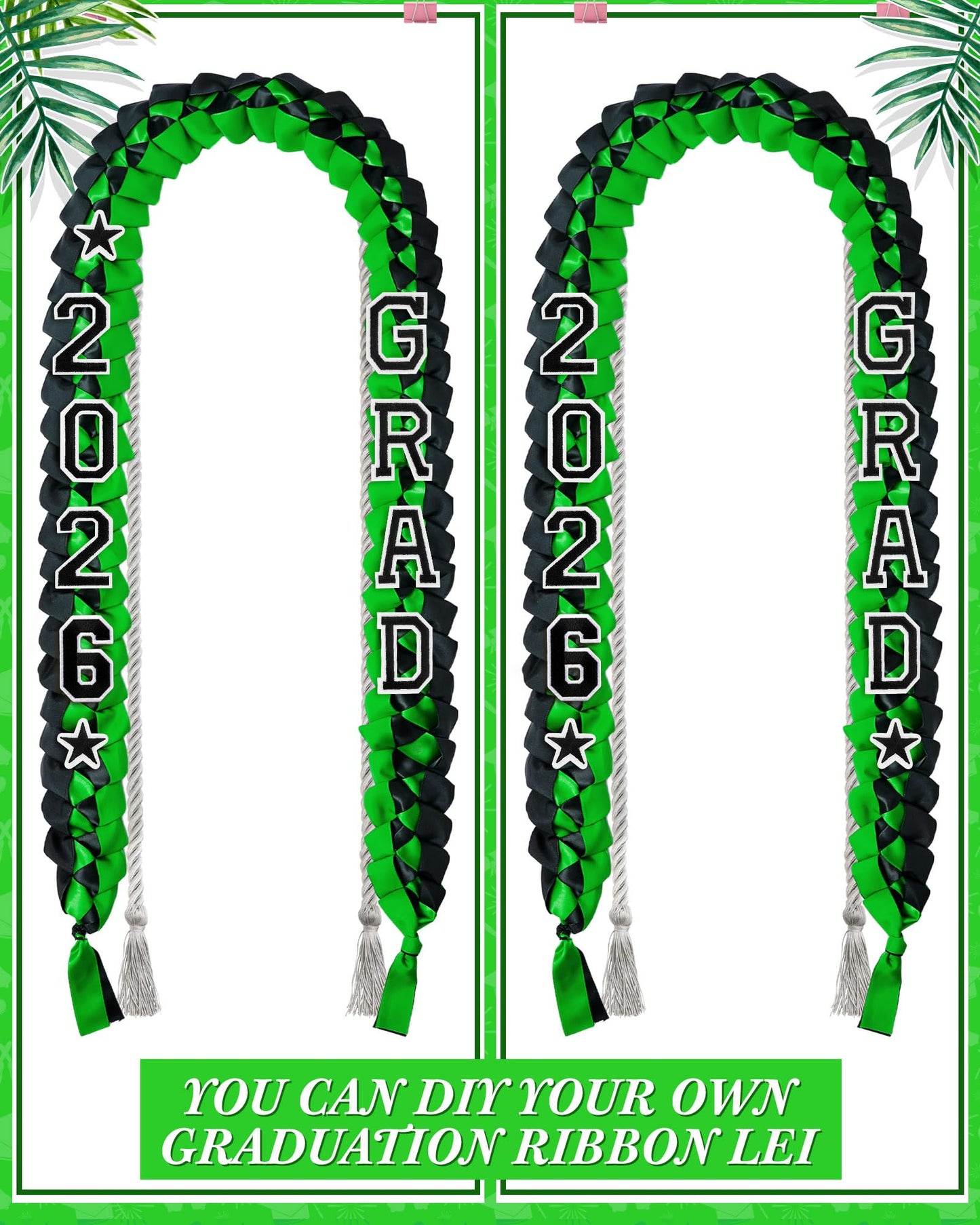 Cindeer 2026 Graduation Ribbon Lei Set Handmade Braided Necklace Honor Cord with Tassel 2026 Grad Embroidery Patches for High School College Graduation Party Supplies(Black, Red) BST220